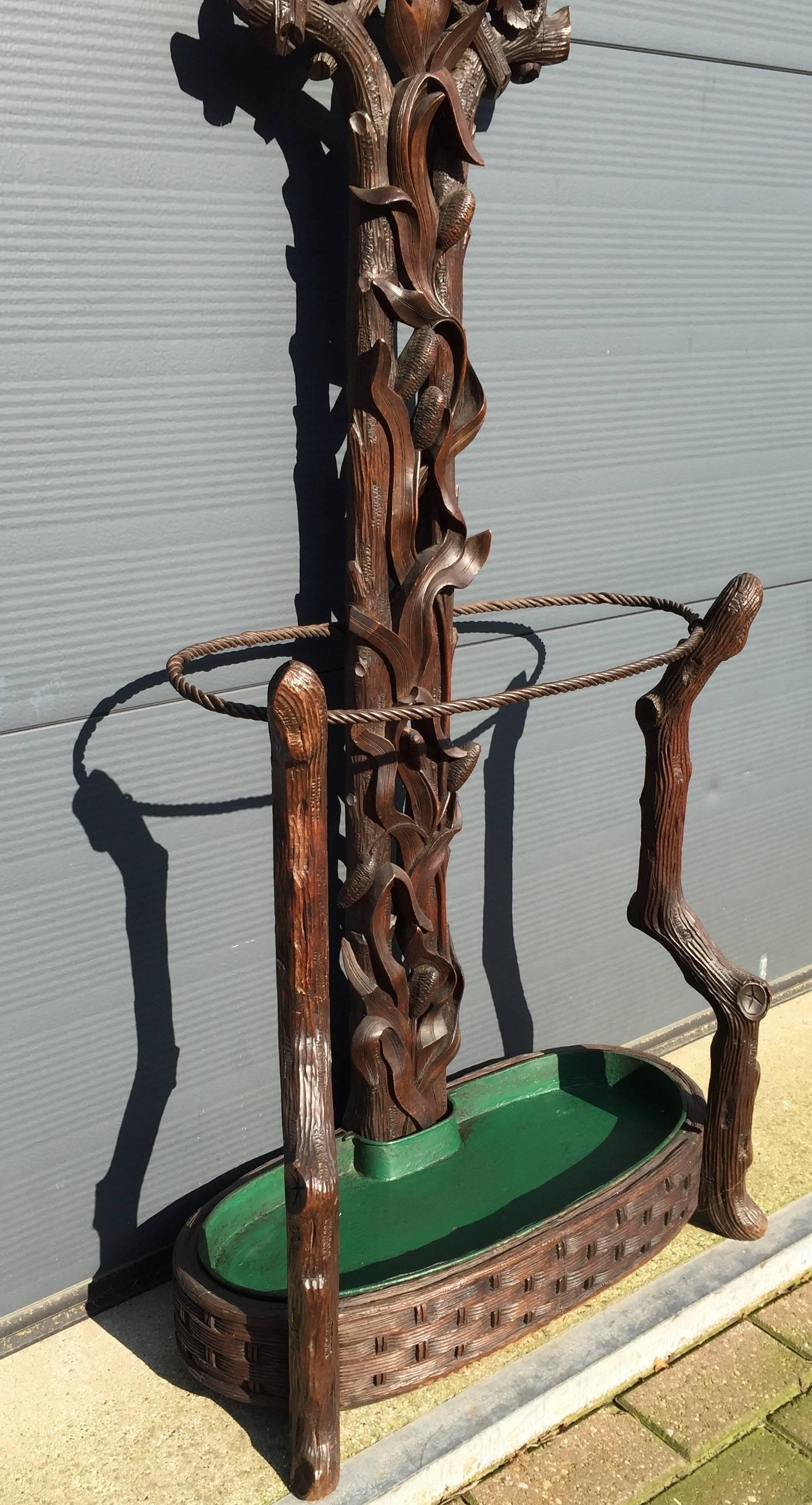 Walnut Rare Antique Black Forest Carved Tree Shaped Coat Rack, Umbrella Hall Stand Tree For Sale