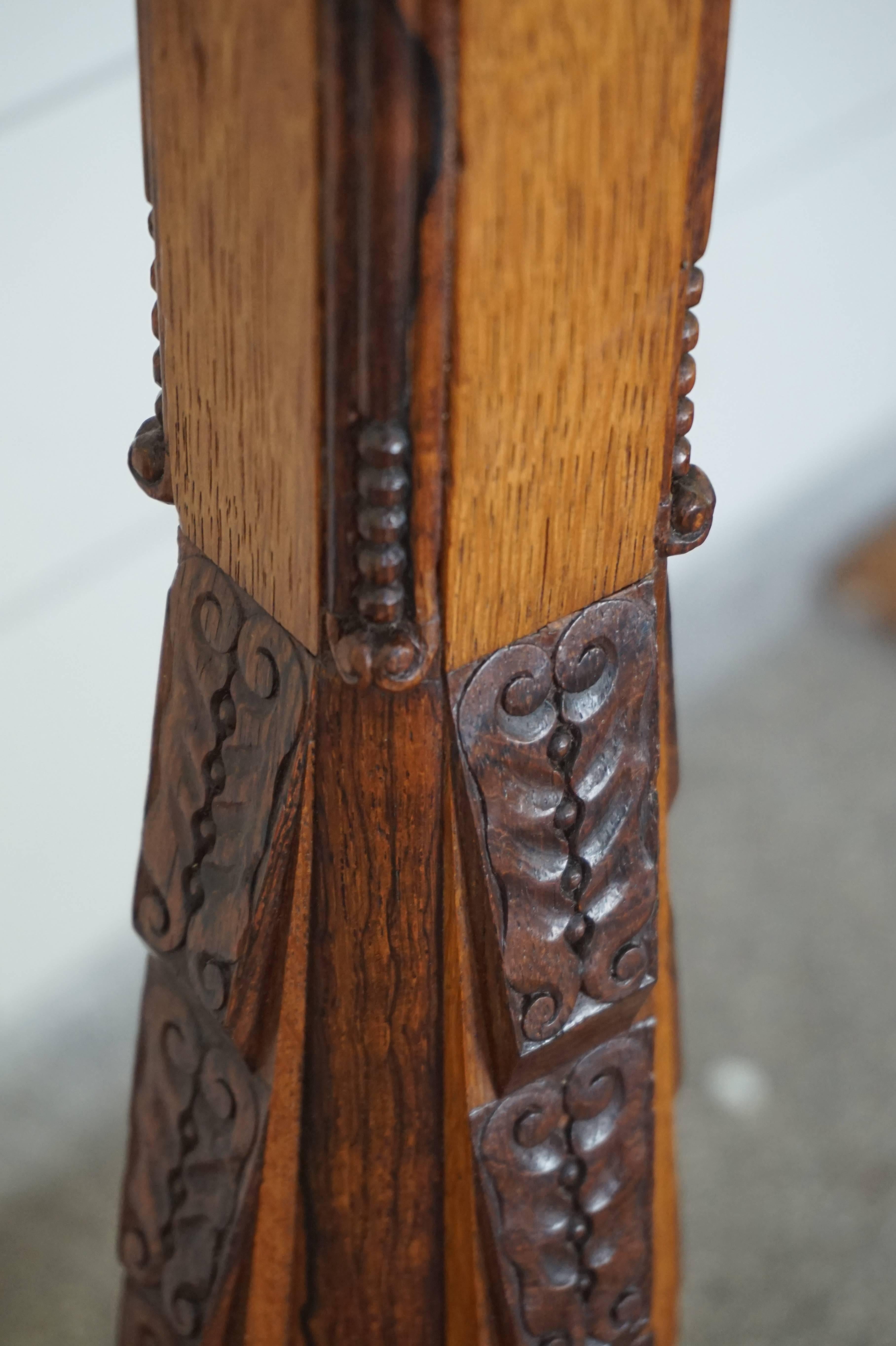 Dutch Stunning & Hand Carved Arts and Crafts Floor Lamp of Solid Oak & Coromandel Wood