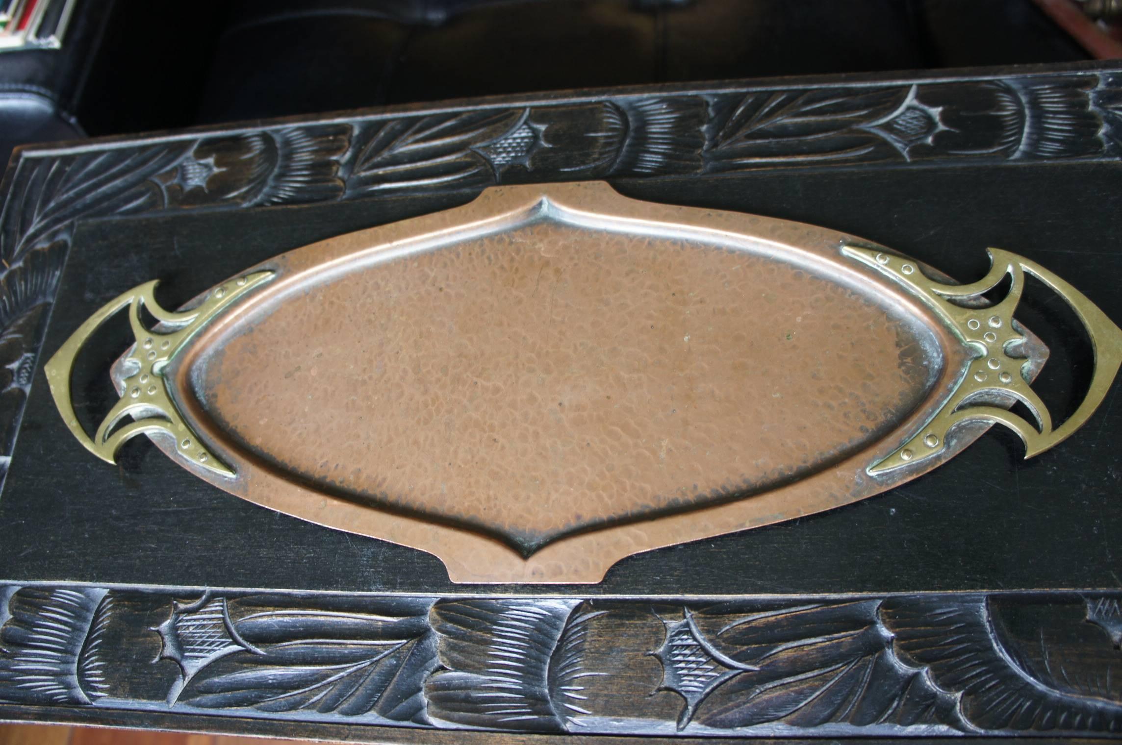 German Rare WMF Art Nouveau / Jugendstil Brass and Copper Tray with Keltic Style Handle