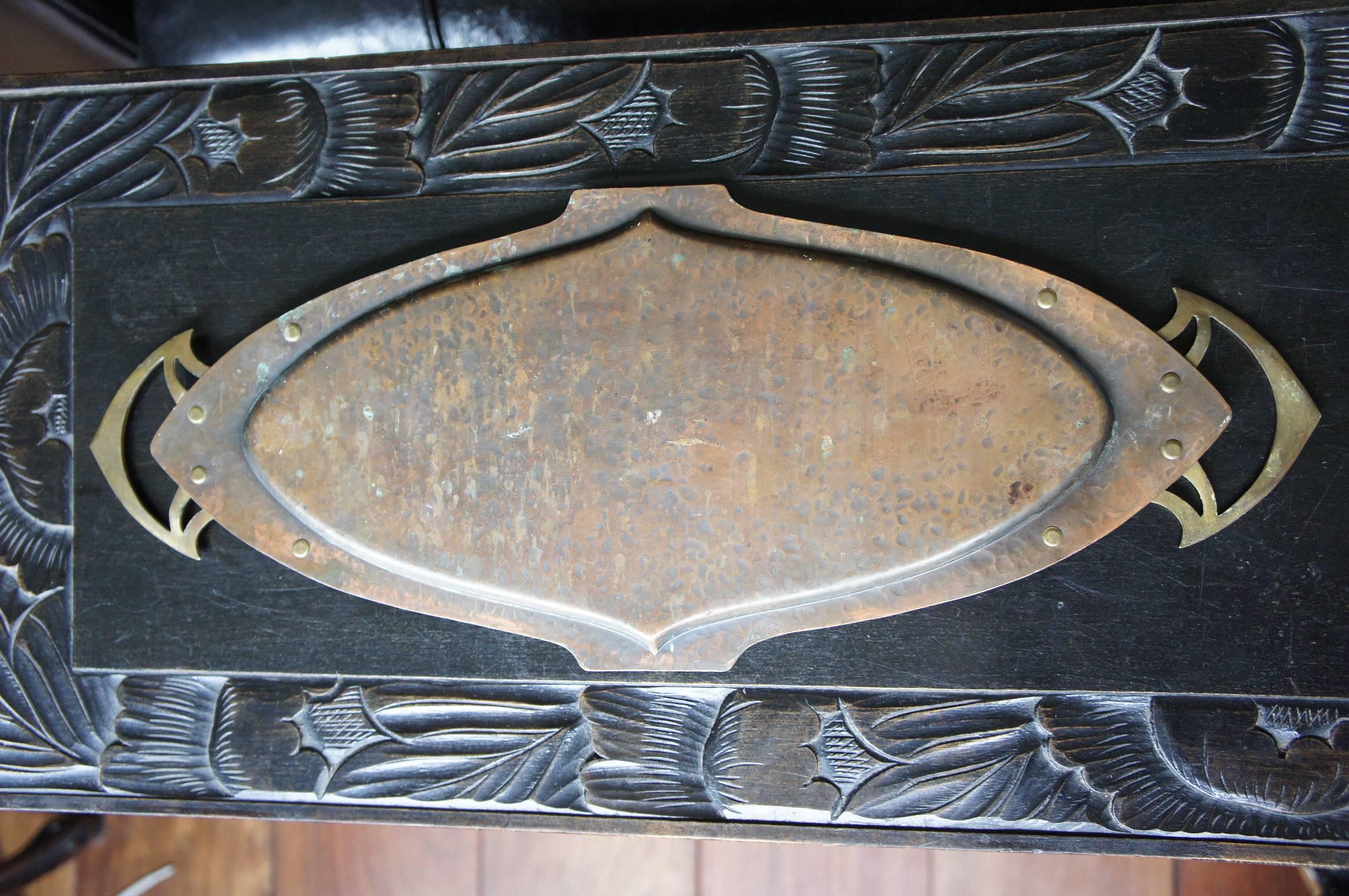Patinated Rare WMF Art Nouveau / Jugendstil Brass and Copper Tray with Keltic Style Handle