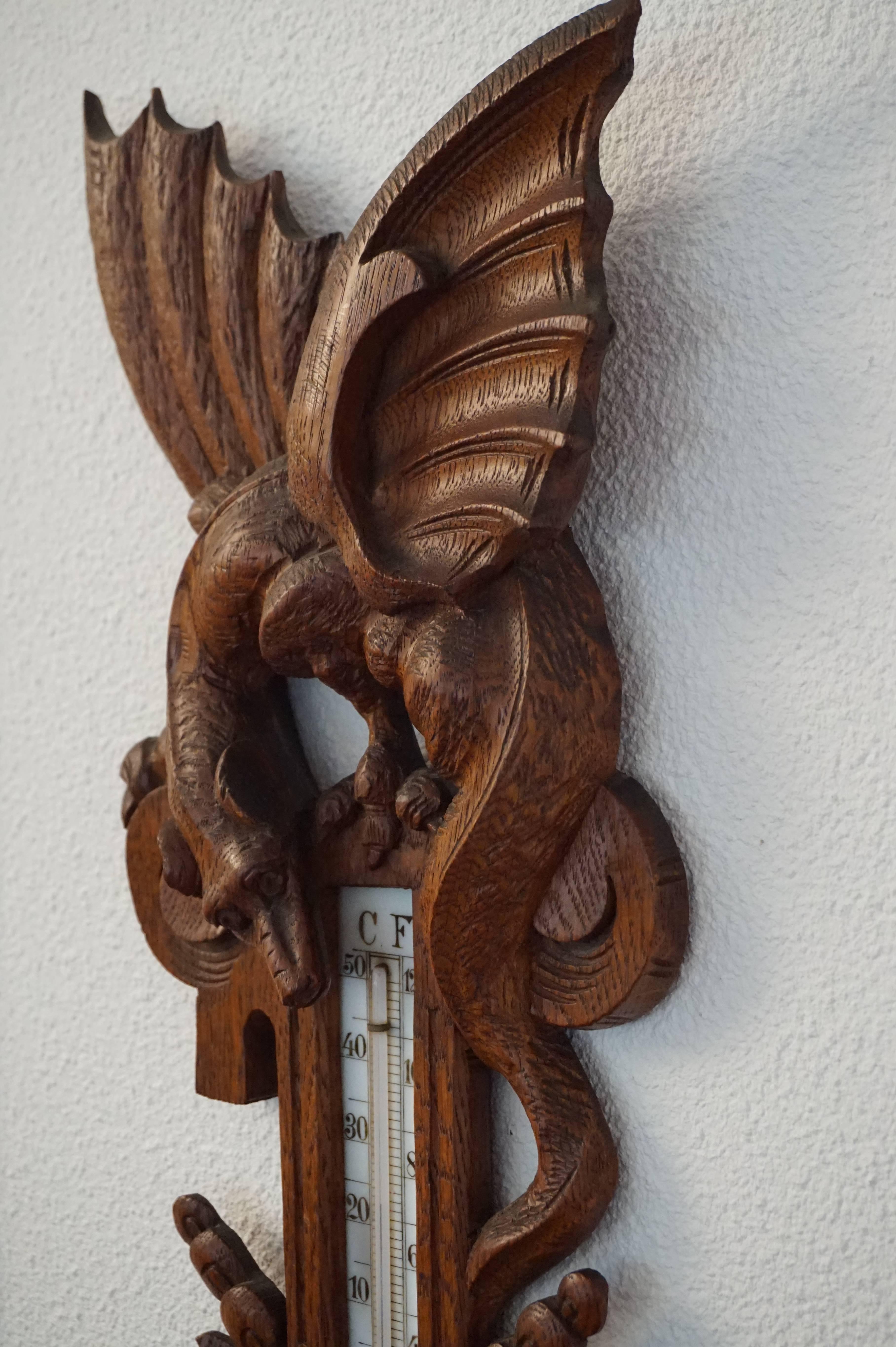 Early 20th Century Good Size Carved Barometer with a Dragon Sculpture For Sale 3