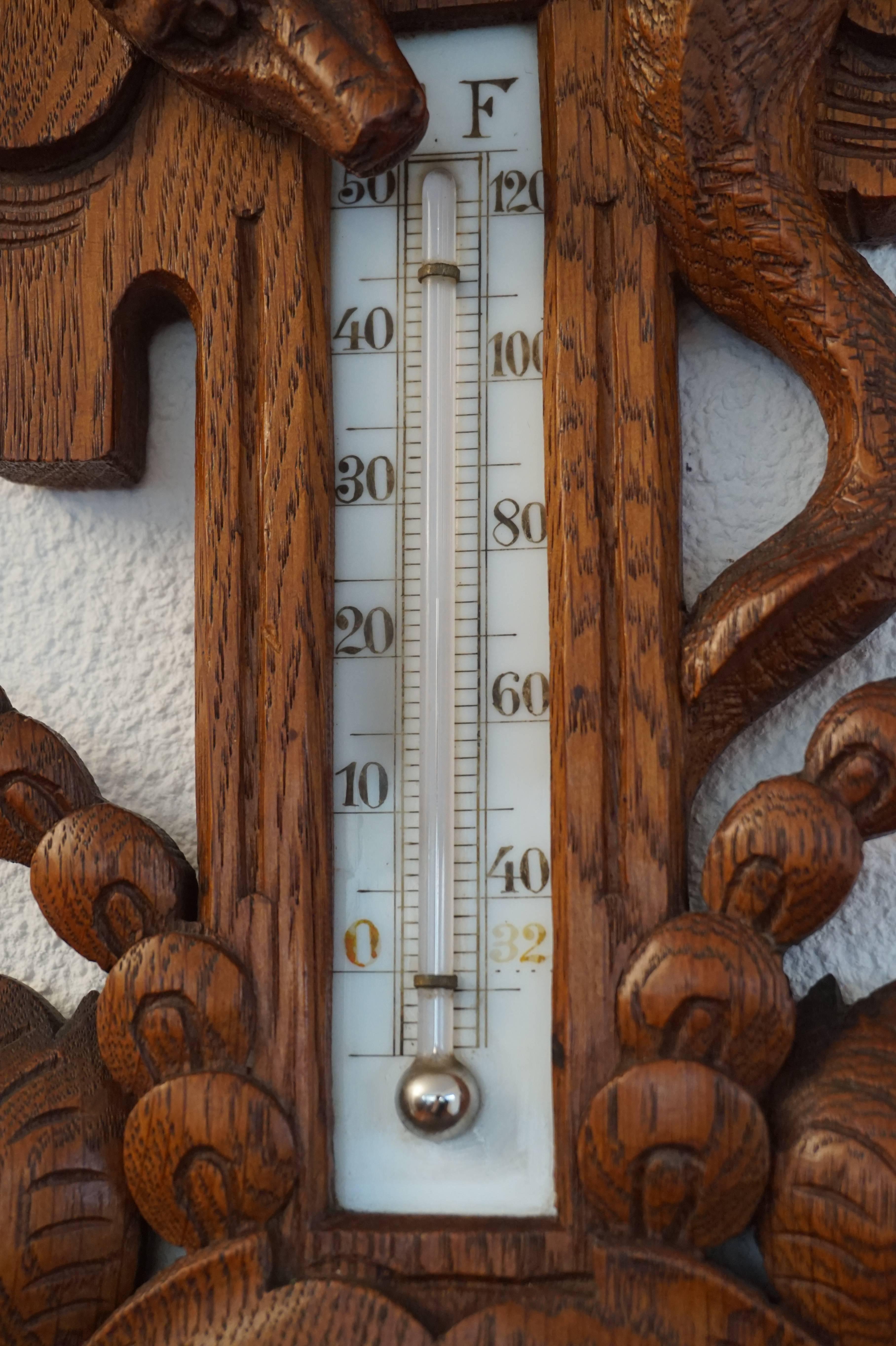 European Early 20th Century Good Size Carved Barometer with a Dragon Sculpture For Sale