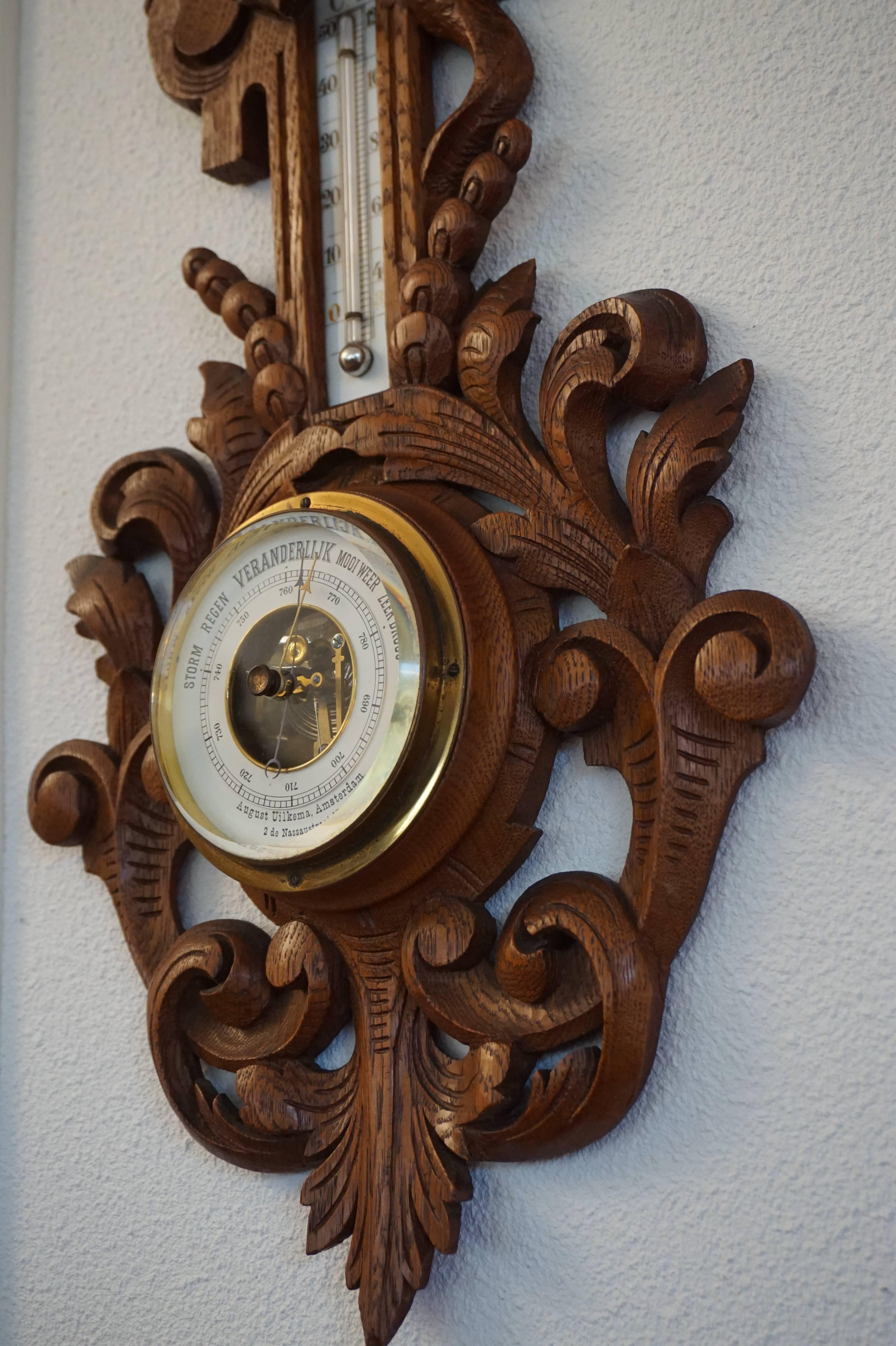 Early 20th Century Good Size Carved Barometer with a Dragon Sculpture In Excellent Condition For Sale In Lisse, NL