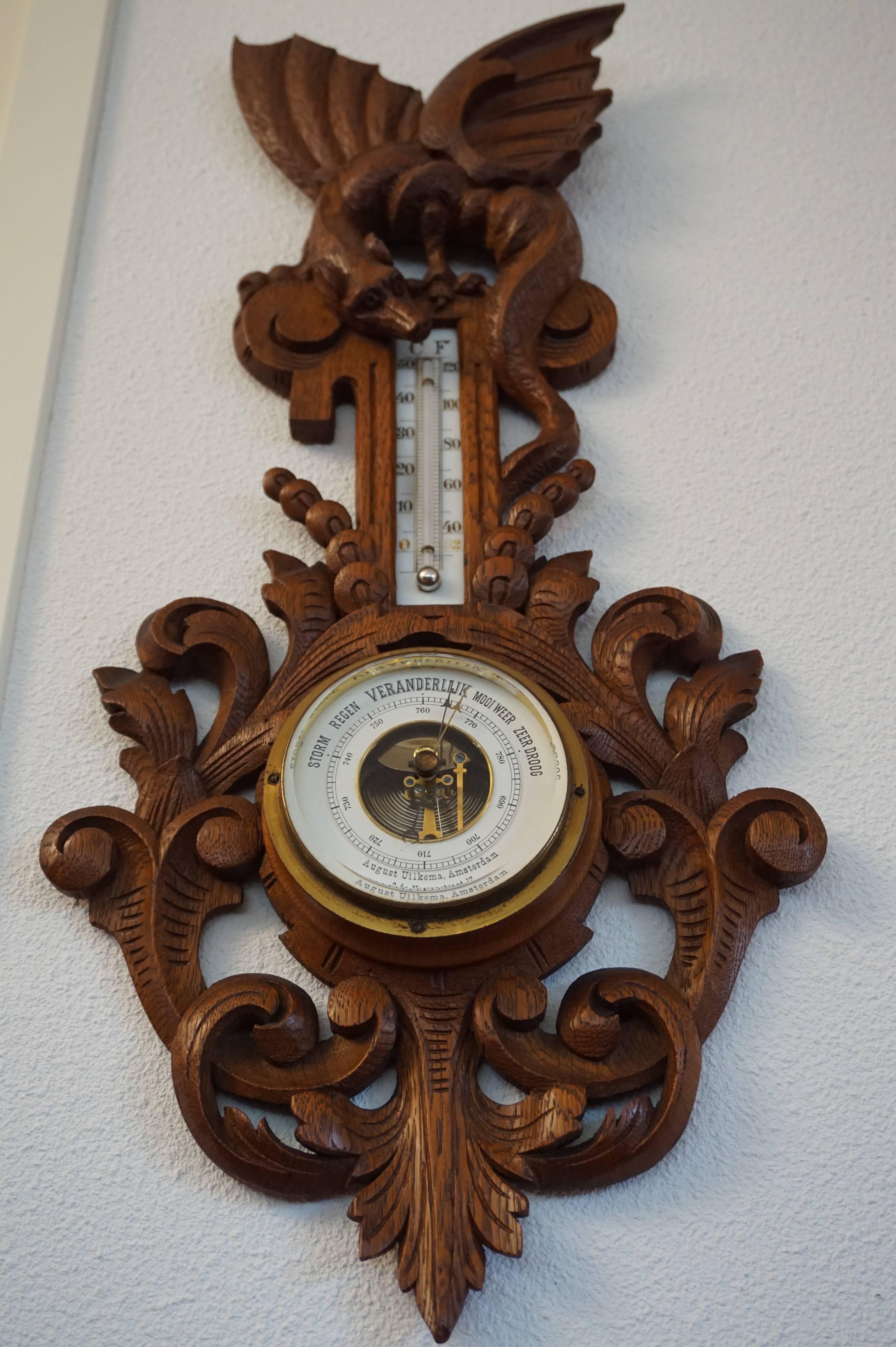 Early 20th Century Good Size Carved Barometer with a Dragon Sculpture For Sale 1