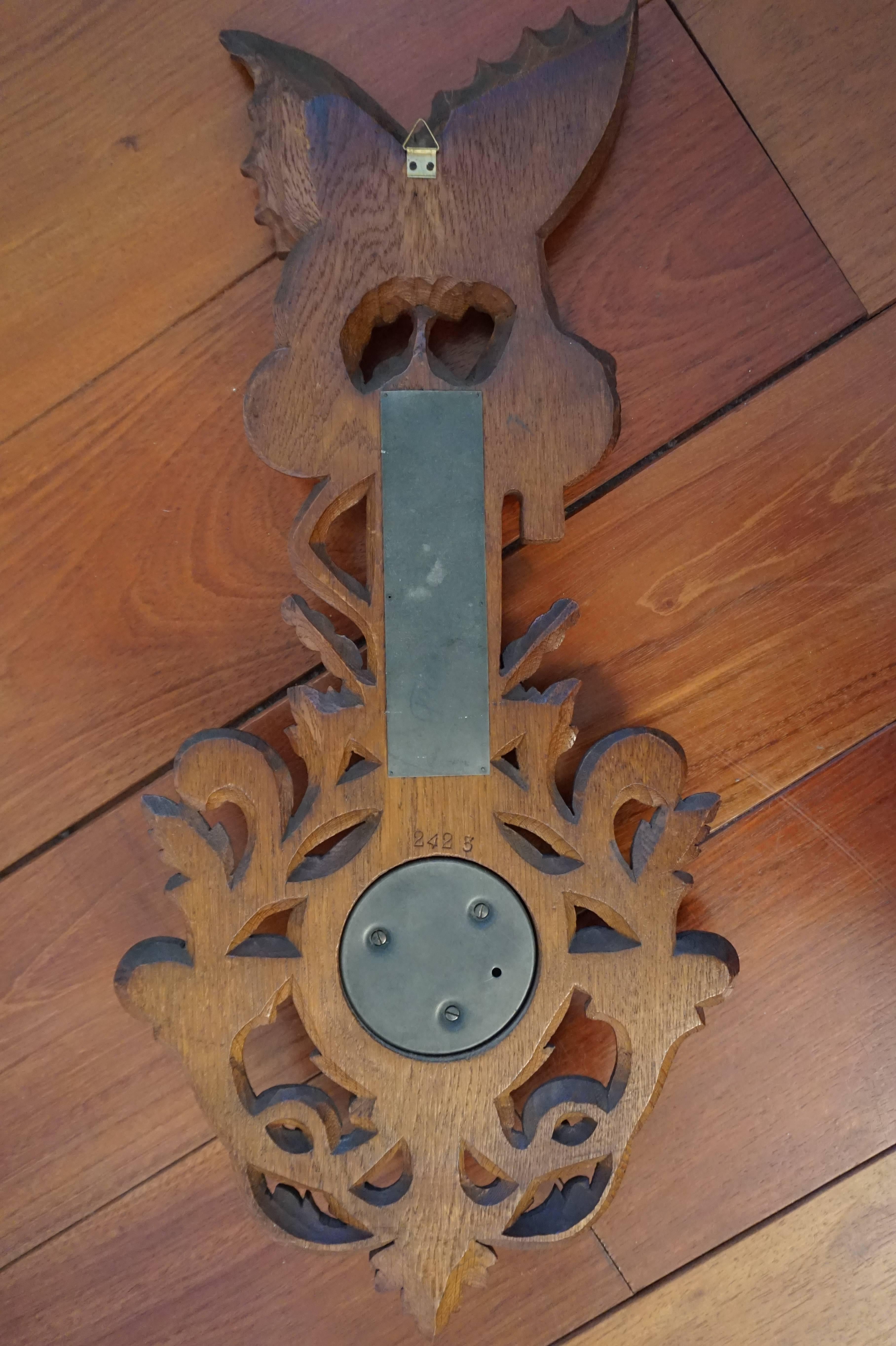 Early 20th Century Good Size Carved Barometer with a Dragon Sculpture For Sale 4