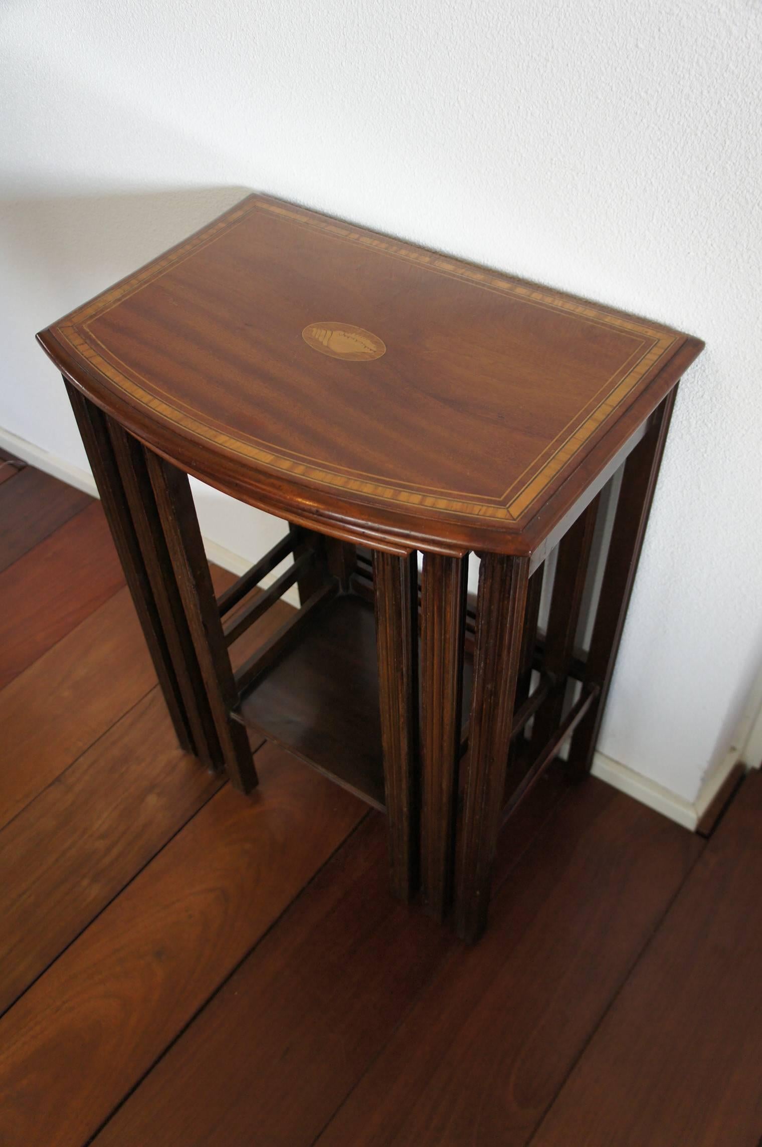 20th Century Antique Mahogany Nest of Stacking Tables w. Satinwood Inlay / End Table Set