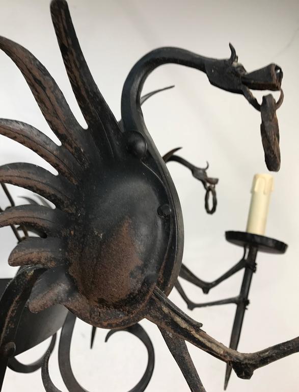 Large Wrought Iron EightLight Chandelier or Ceiling Lamp with