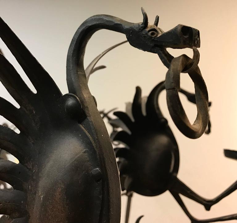 Large Wrought Iron EightLight Chandelier or Ceiling Lamp with