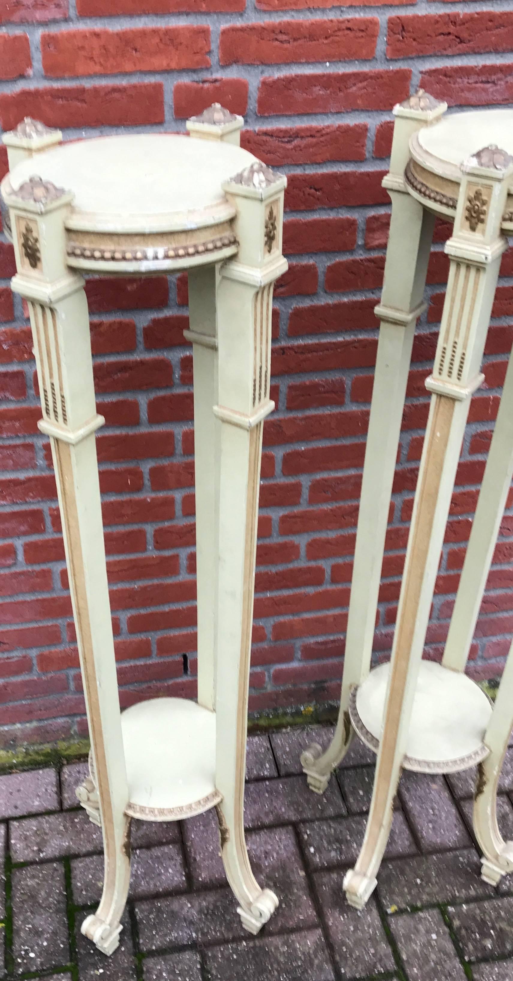 20th Century Magnificent Pair of Early 1900 Wooden Torchieres Column Pedestal Plant Stands
