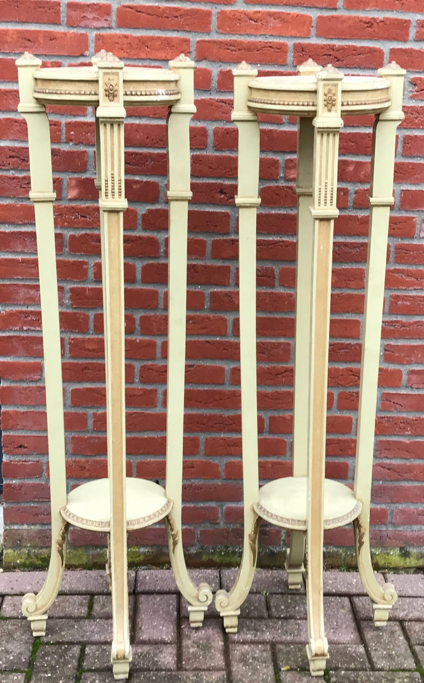 Magnificent Pair of Early 1900 Wooden Torchieres Column Pedestal Plant Stands 1