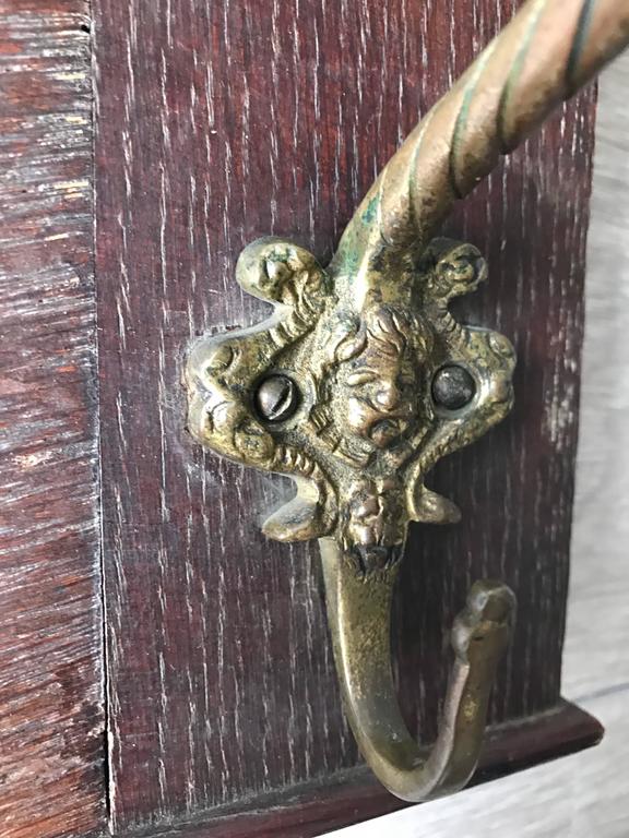 Large Antique and Quality Carved Wooden and Cast Bronze Wall Coat Rack