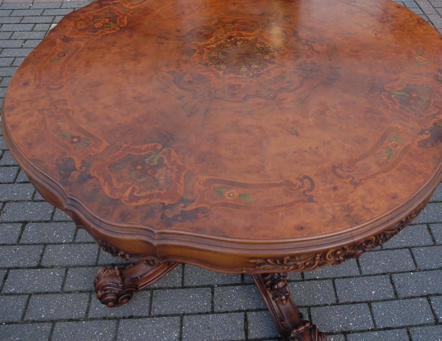 Baroque Revival Vintage Italian Baroque Style Carved Wood Centre Table with Marquetry Inlay Top For Sale