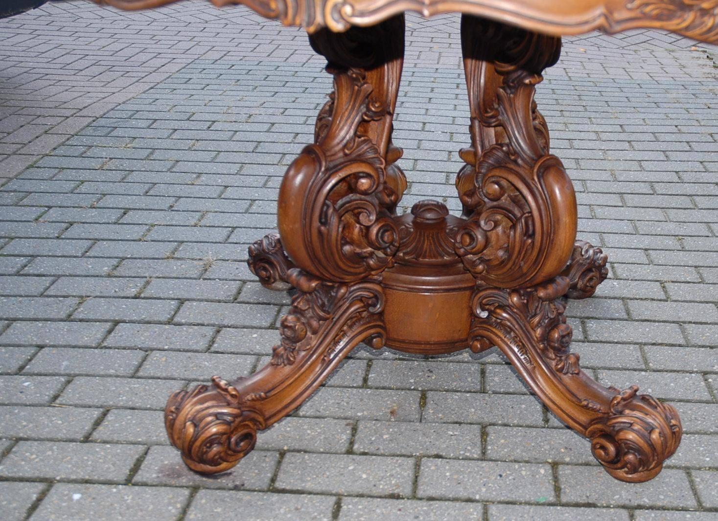 20th Century Vintage Italian Baroque Style Carved Wood Centre Table with Marquetry Inlay Top For Sale