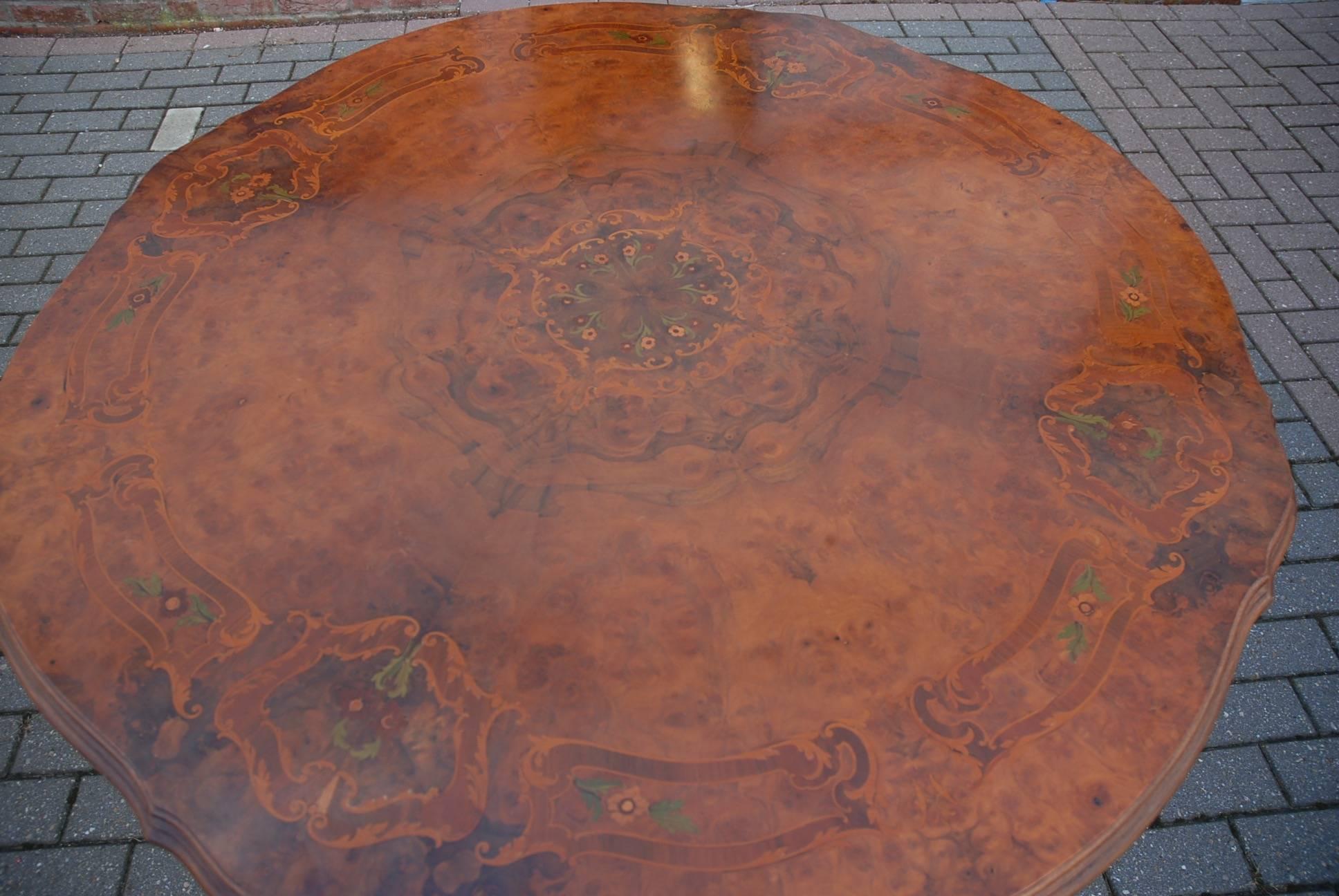 Vintage Italian Baroque Style Carved Wood Centre Table with Marquetry Inlay Top 1