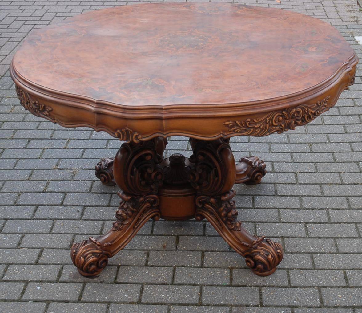 Vintage Italian Baroque Style Carved Wood Centre Table with Marquetry Inlay Top For Sale 2