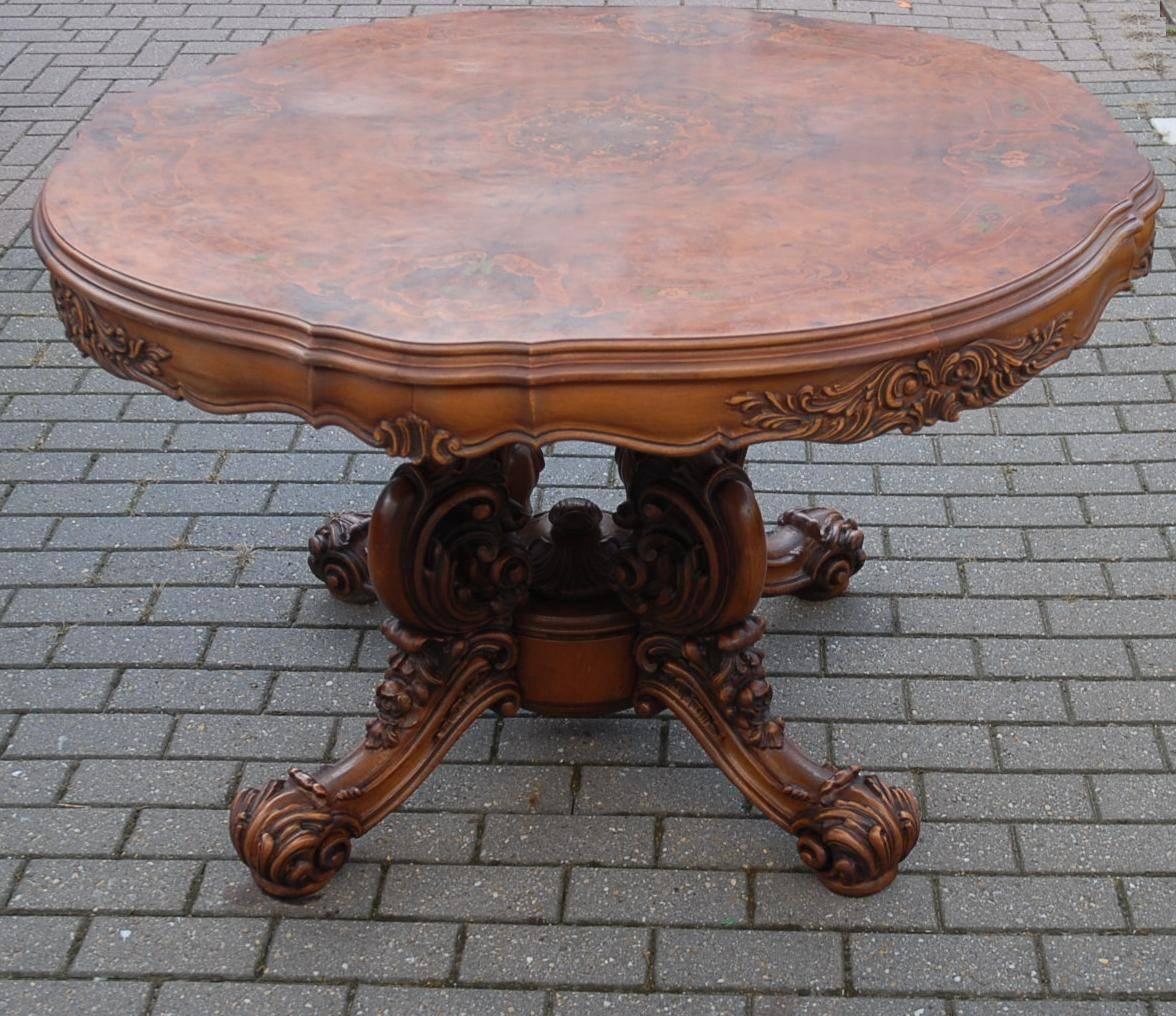 Vintage Italian Baroque Style Carved Wood Centre Table with Marquetry Inlay Top 2
