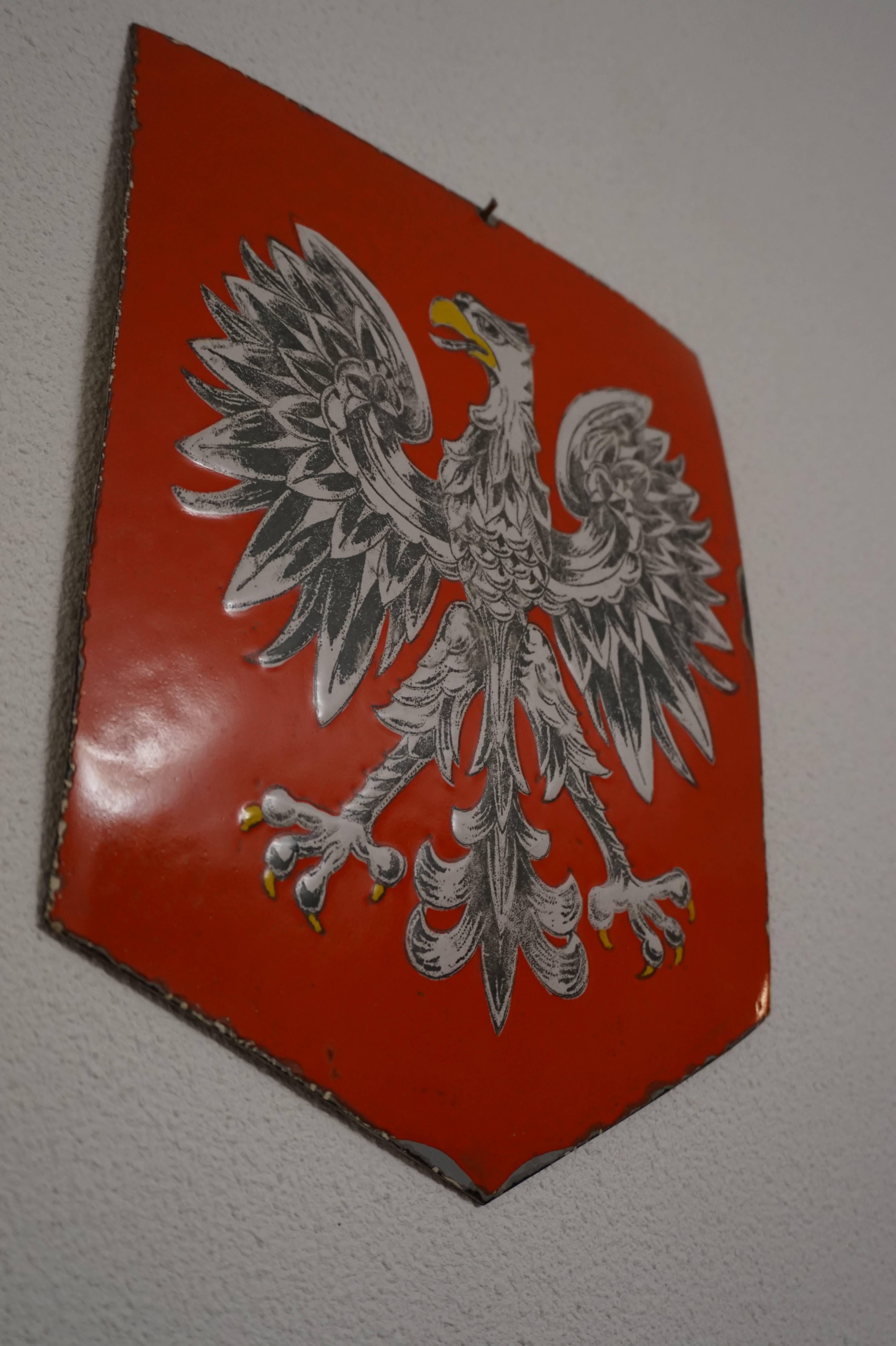 Polish Mid to Early 20th Century Enameled Coat of Arms / Crest of White Eagle of Poland