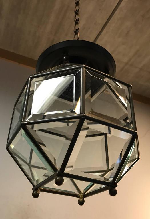 Early 1900s Bevelled Glass Pendant Cubic Ceiling Light In Adolf Loos European Early 1900s Bevelled Glass Pendant Cubic Ceiling Light In Adolf Loos Style For