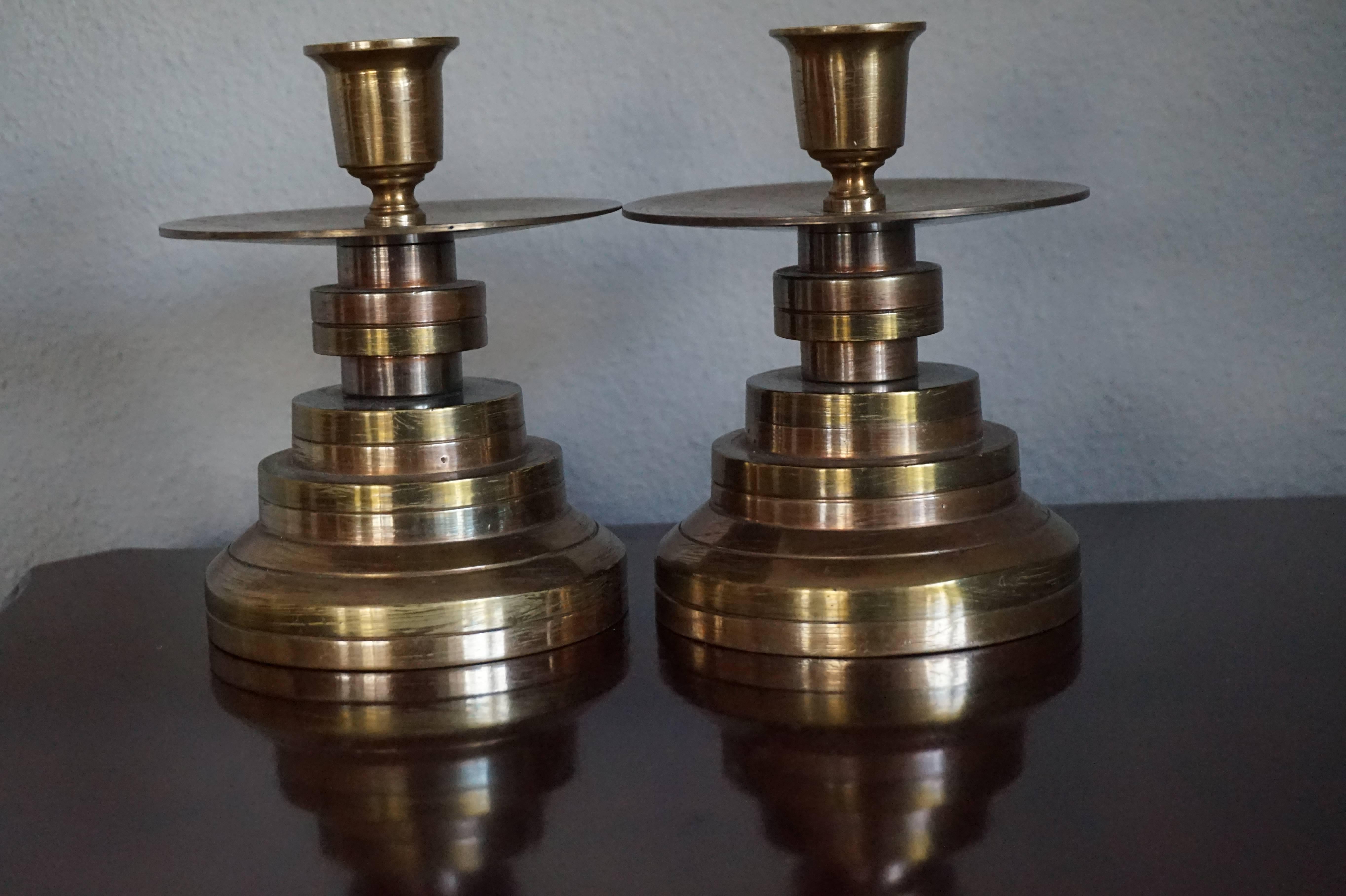 European Vintage Solid Brass Art Deco Style Candle Sticks Candle Holders