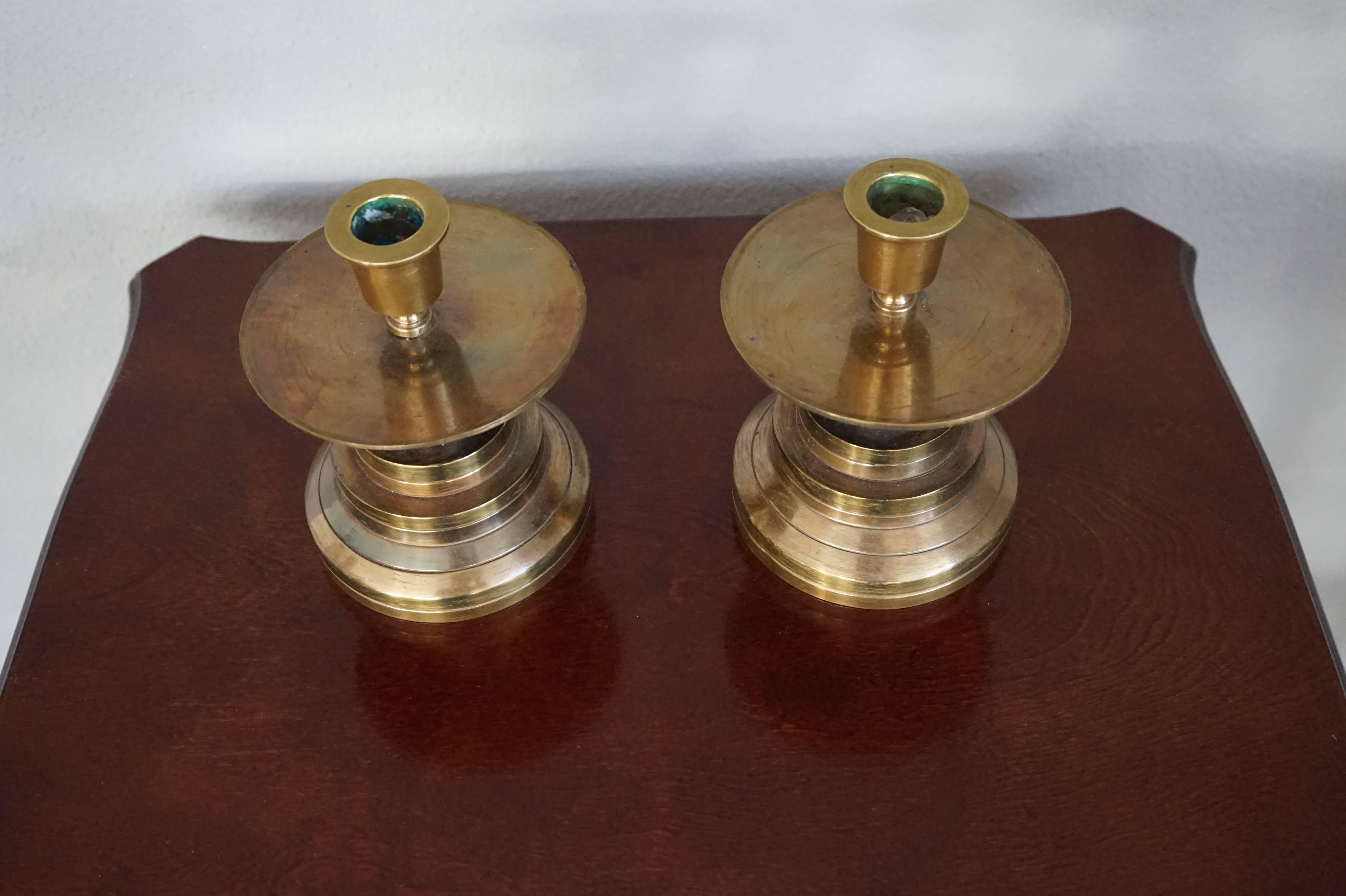 Cast Vintage Solid Brass Art Deco Style Candle Sticks Candle Holders