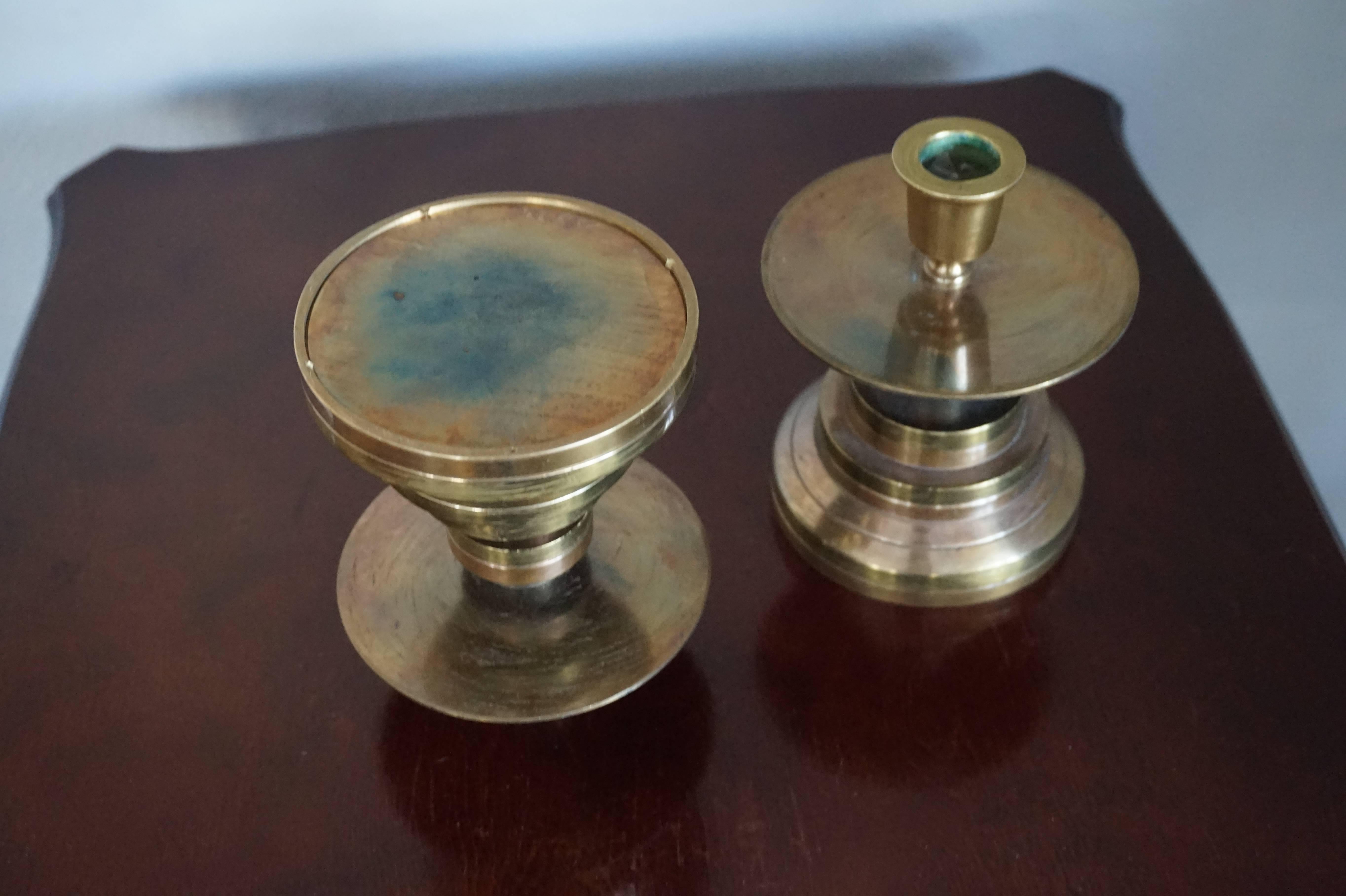 Vintage Solid Brass Art Deco Style Candle Sticks Candle Holders In Good Condition In Lisse, NL
