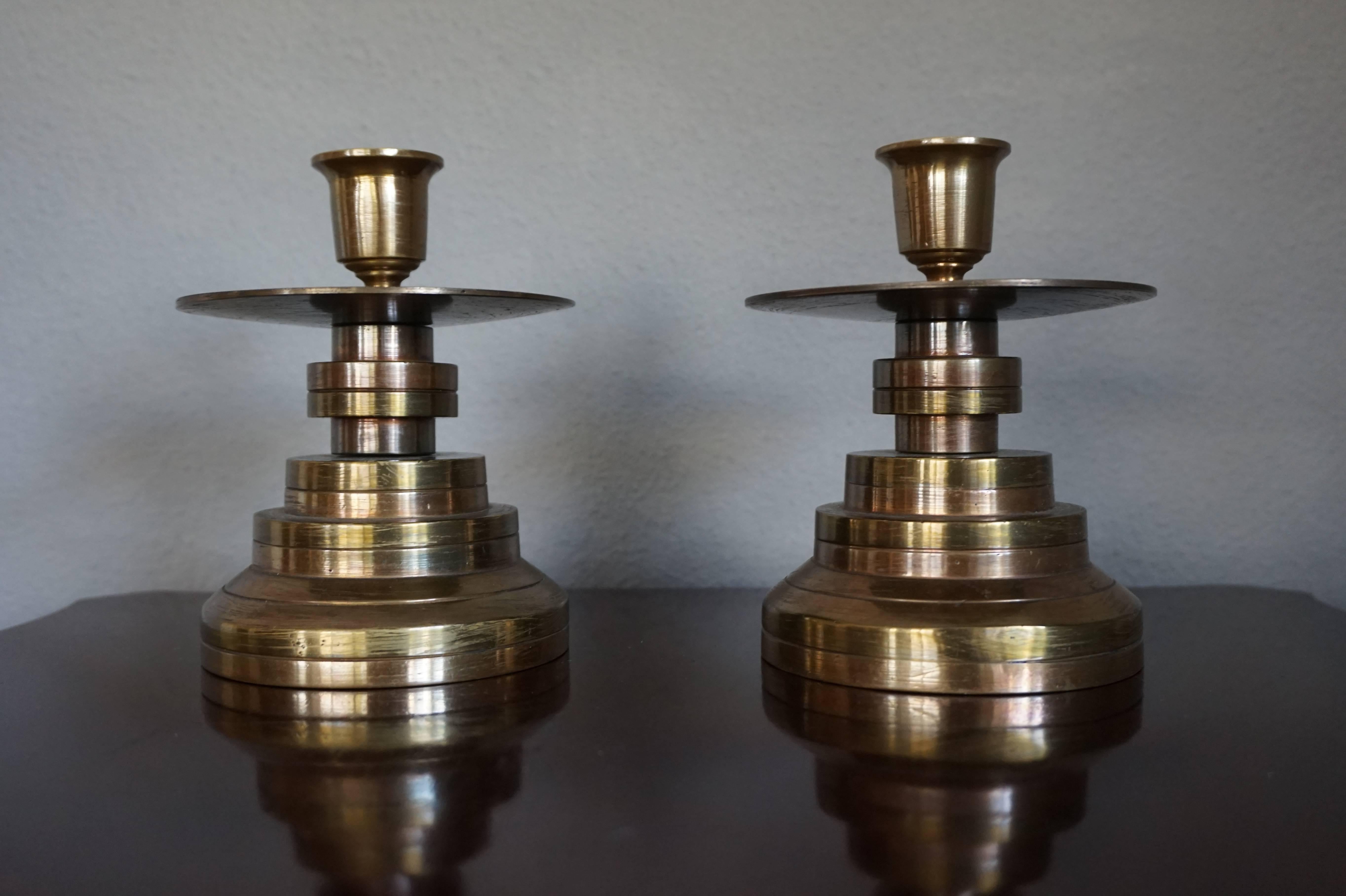 20th Century Vintage Solid Brass Art Deco Style Candle Sticks Candle Holders