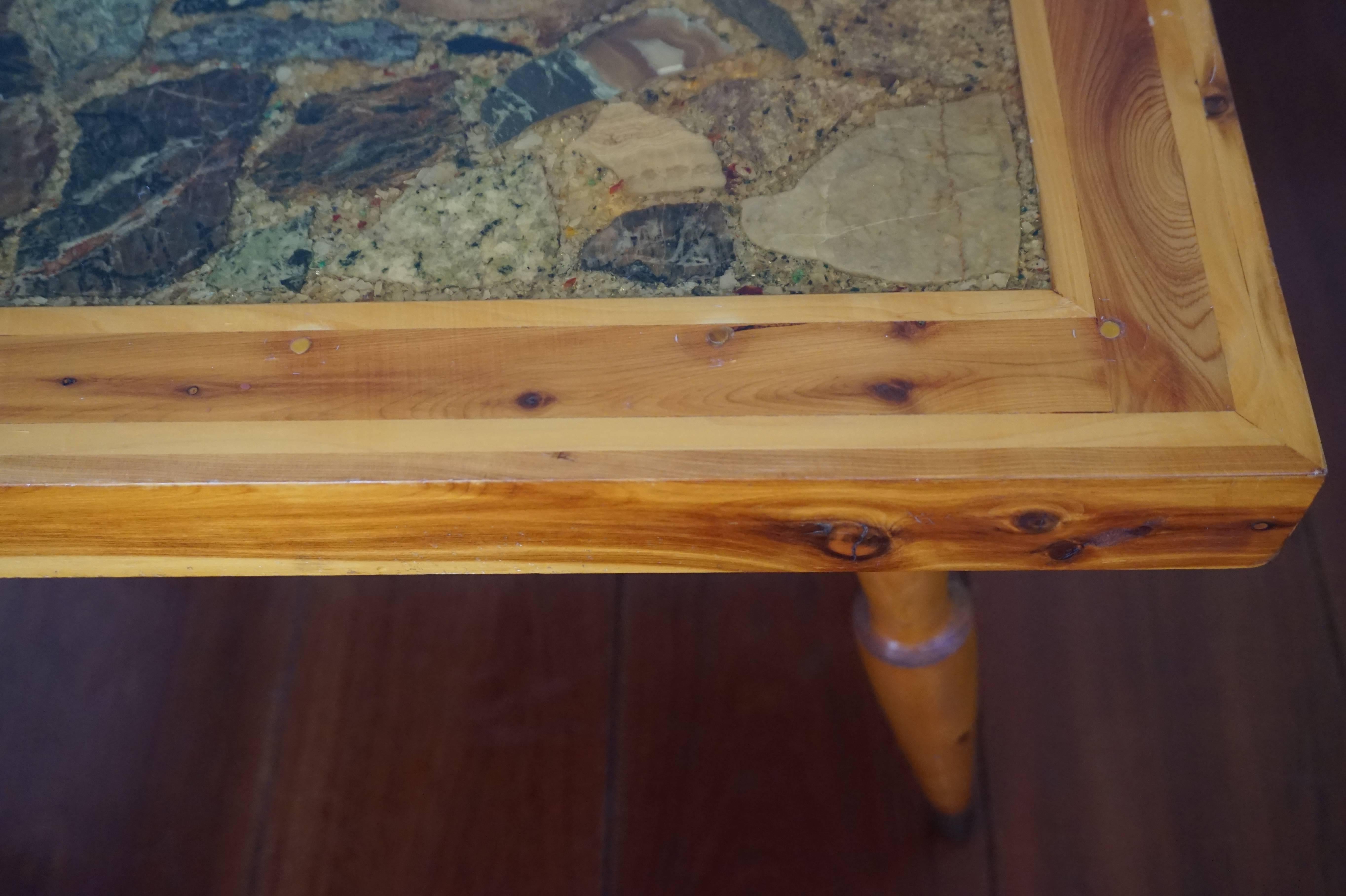 Hand-Crafted Rare Vintage Design Canadian Juniper & Rock Coffee or End Table with Makers Name For Sale