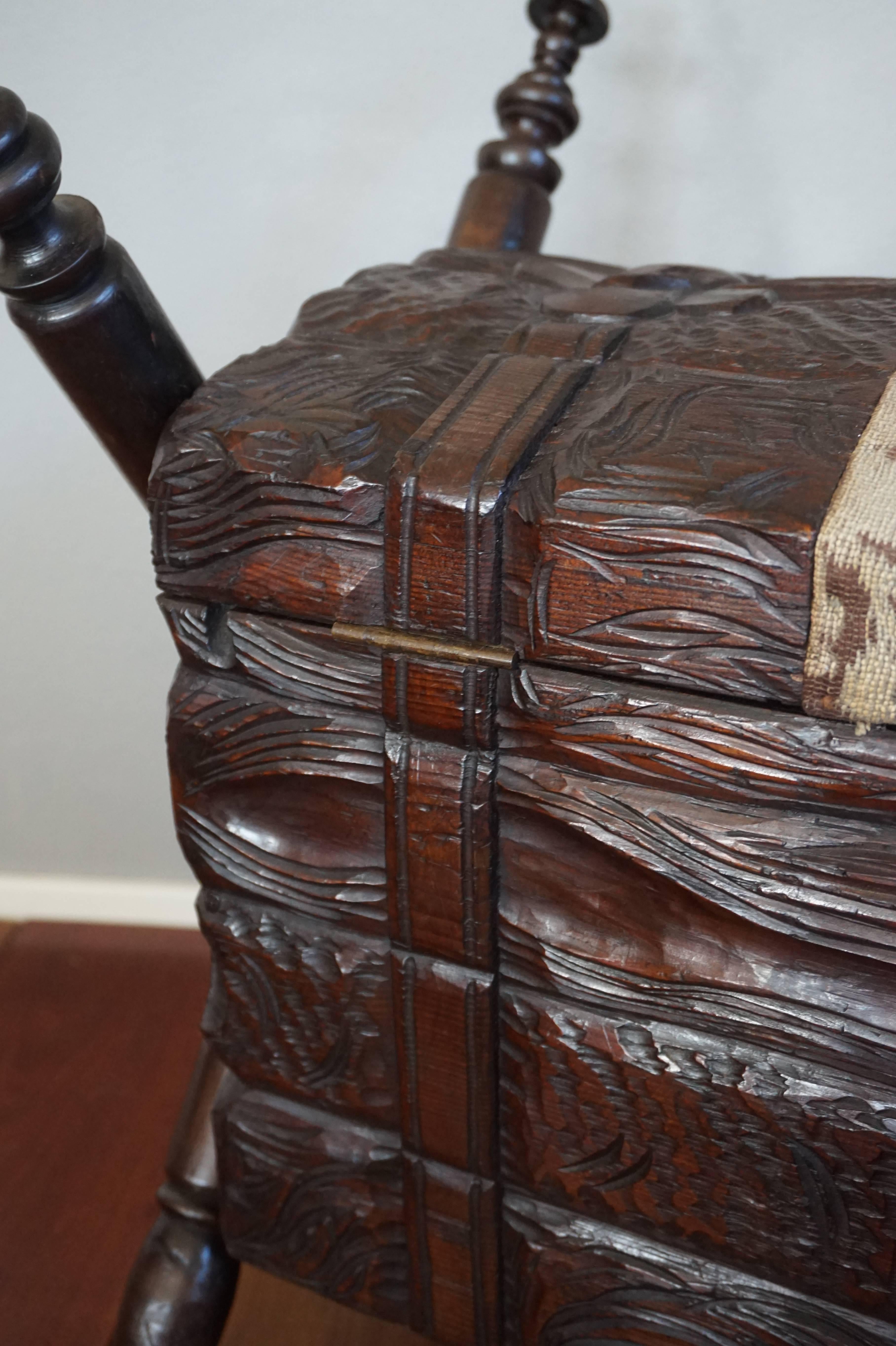 Antique Hand-Carved Black Forest Trunk on Goat Hoofs Amazing Shape & Condition For Sale 1