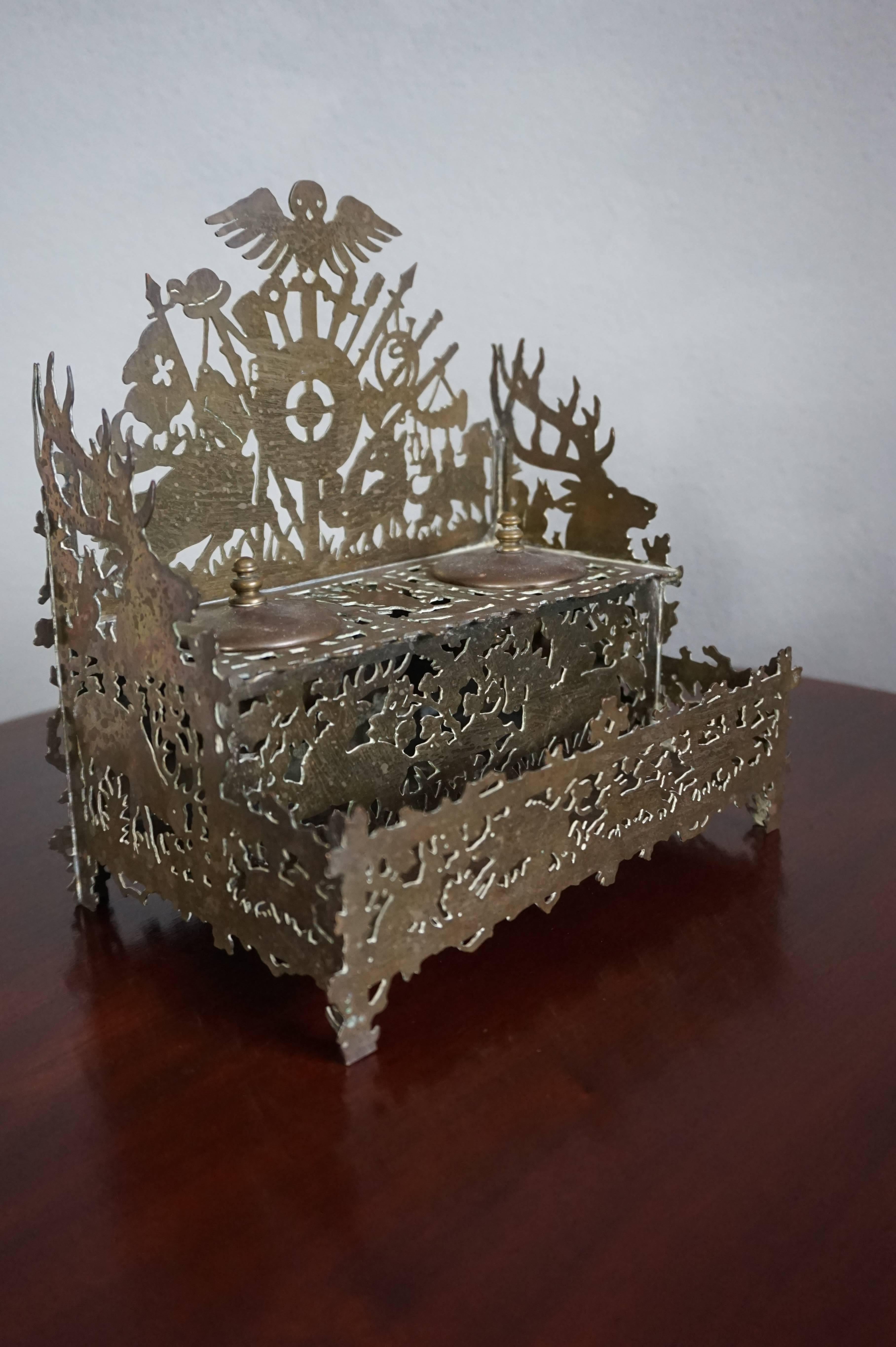 Unique and Intricate Swiss Black Forest Style Hunting Ink Stand ...