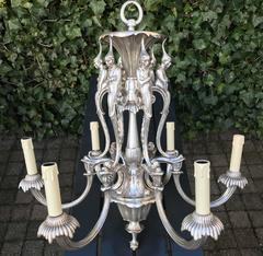 One of a Kind, Art Deco Fine Silvered Bronze Sculptured Pendant Light