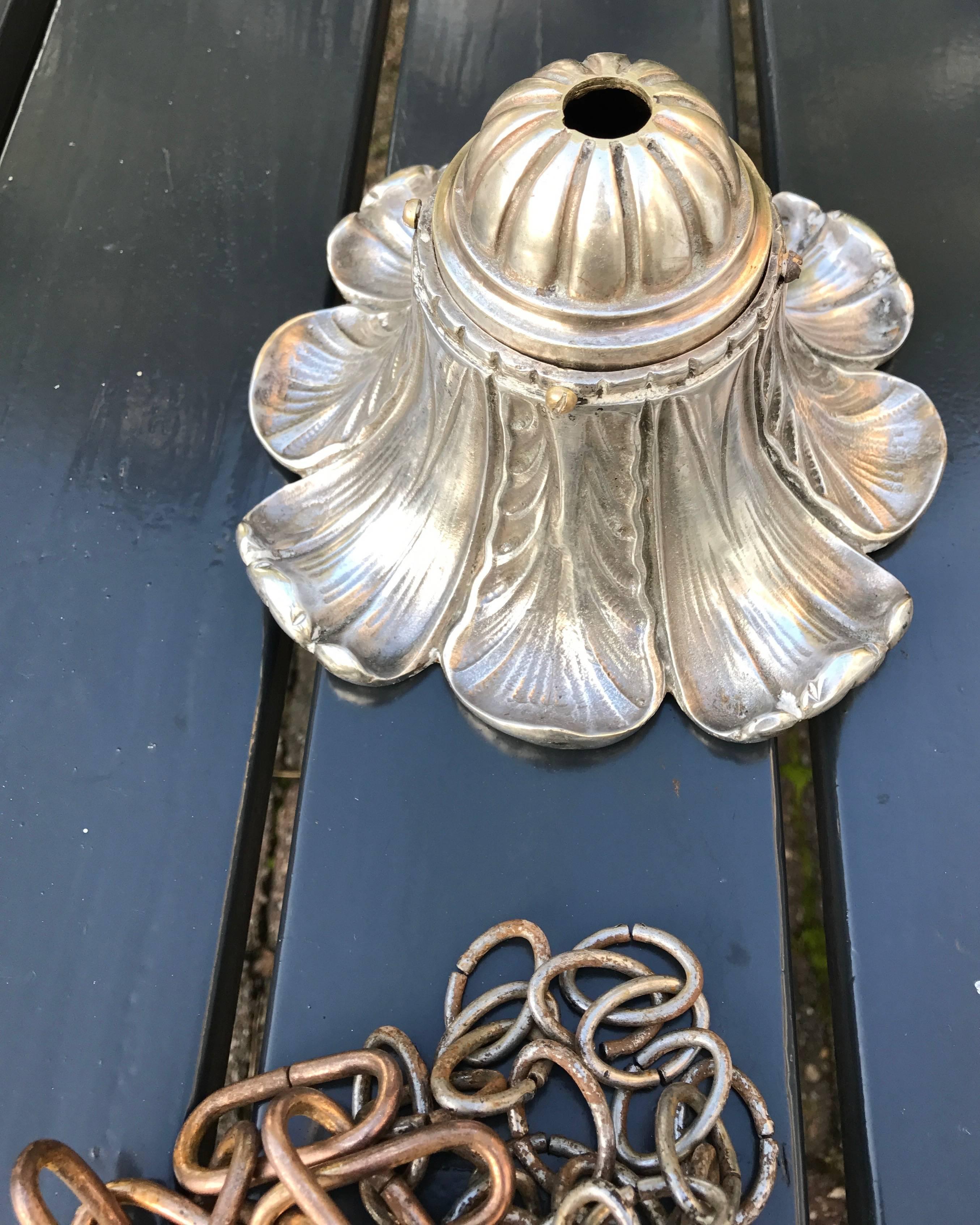 One of a Kind, Art Deco Fine Silvered Bronze Sculptured Pendant Light For Sale 3
