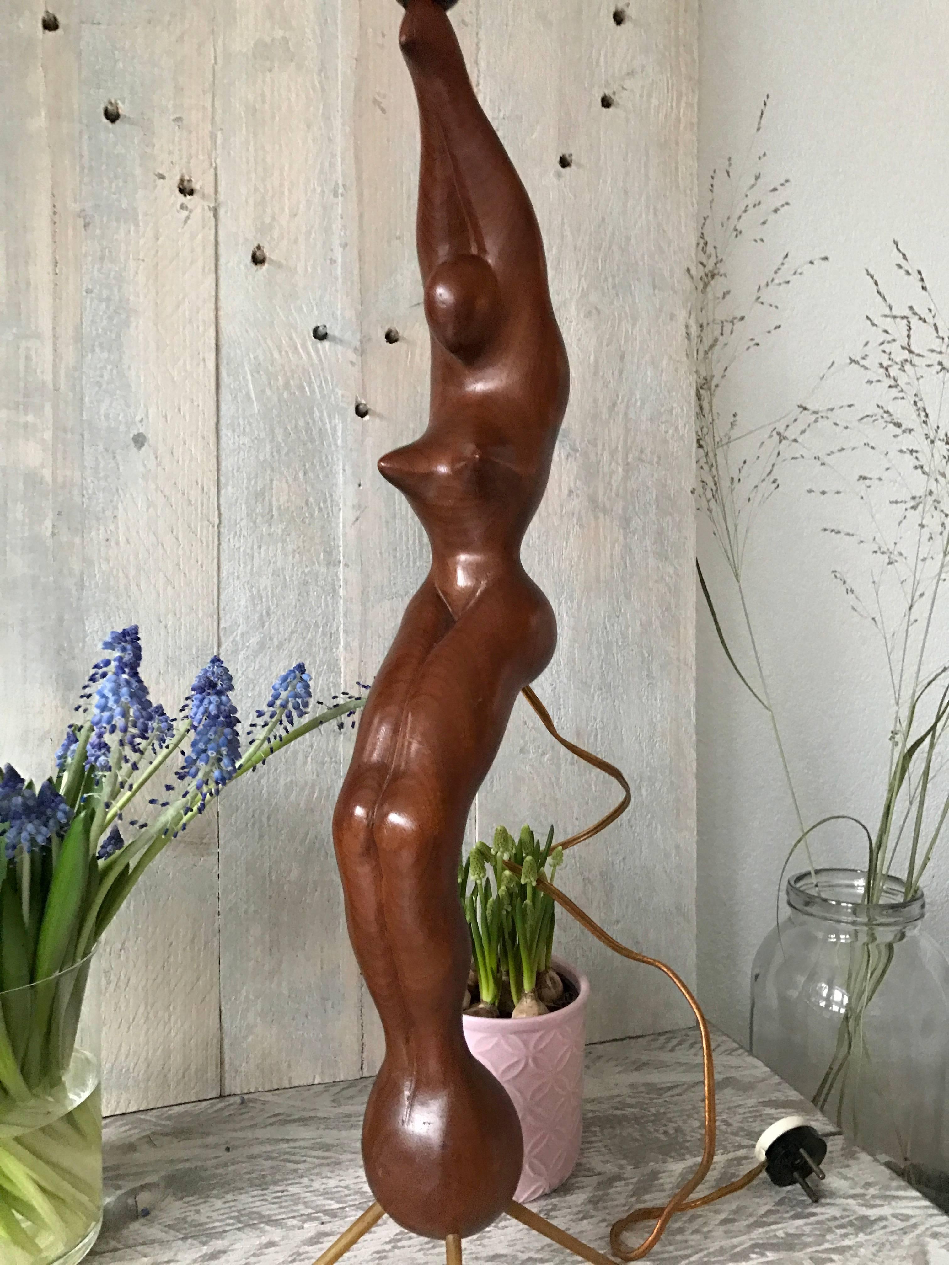 Mid-Century Modern Rare Midcentury Modern Carved Teak Female Nude Sculpture Table or Floor Lamp For Sale