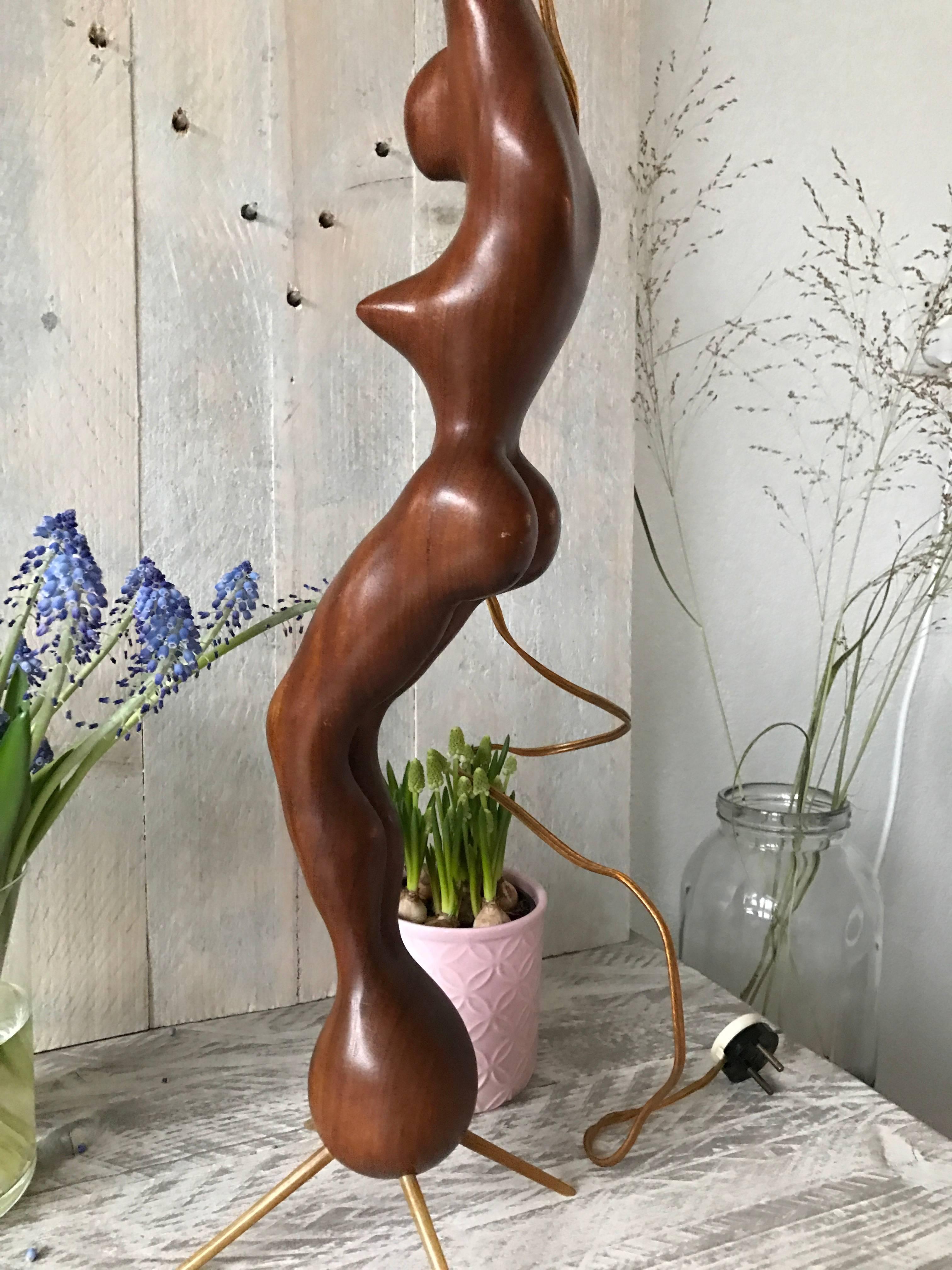 Danish Rare Midcentury Modern Carved Teak Female Nude Sculpture Table or Floor Lamp For Sale