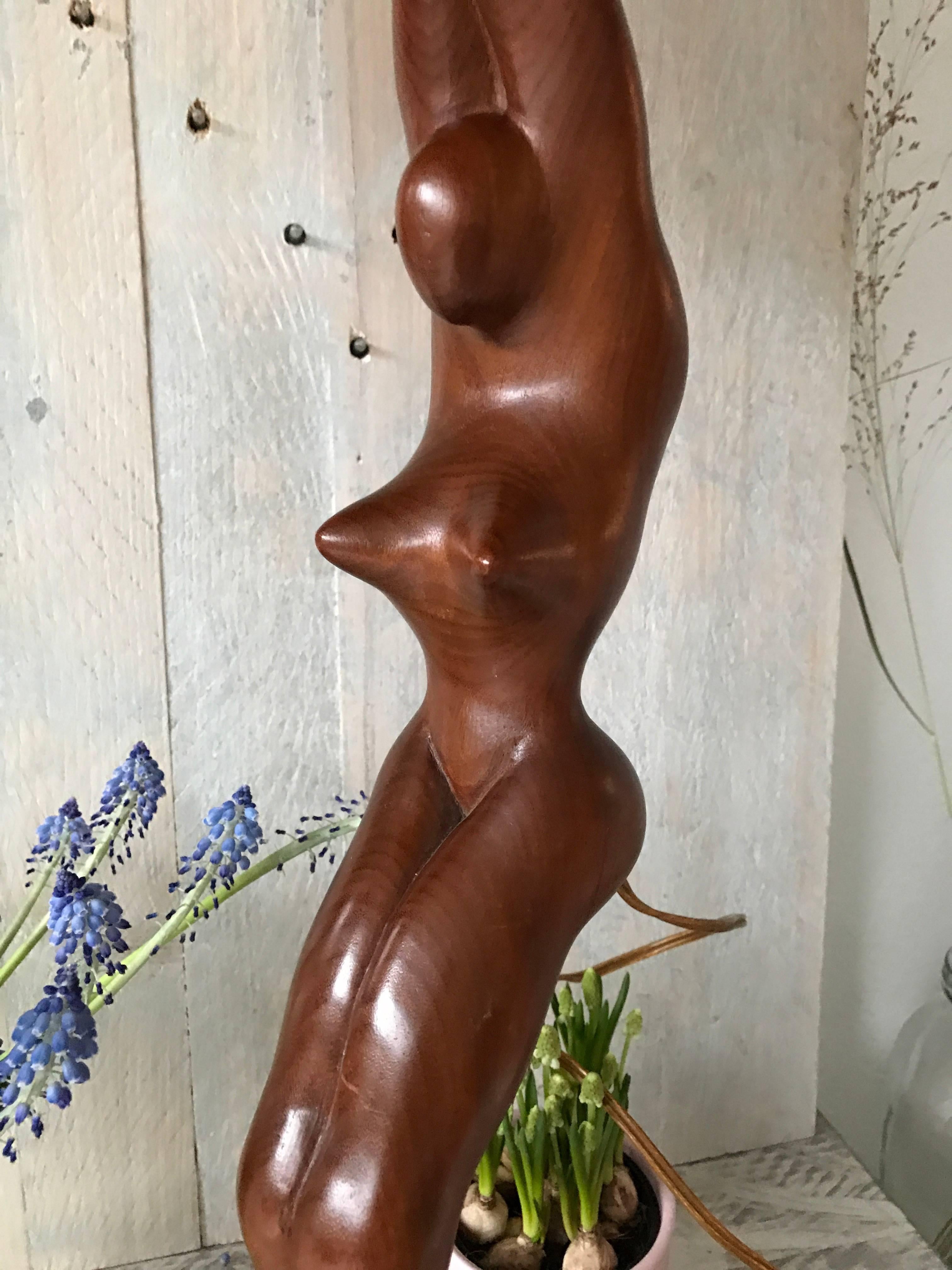 Wood Rare Midcentury Modern Carved Teak Female Nude Sculpture Table or Floor Lamp For Sale