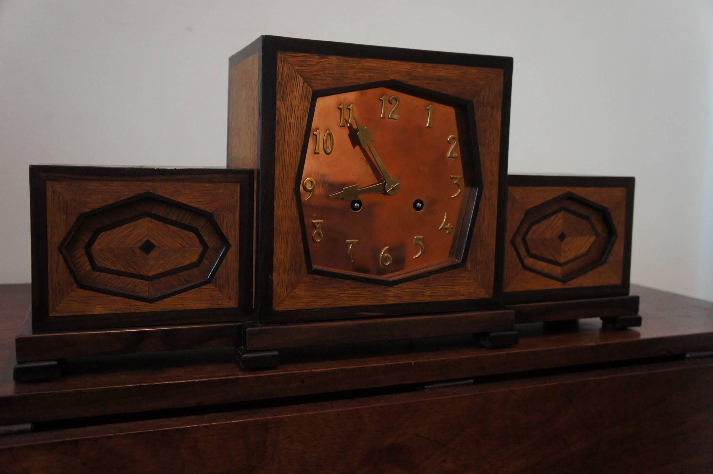 Dutch Beautiful Art Deco Pendulum / Mantel Clock Macassar Marquetry Inlay circa 1925