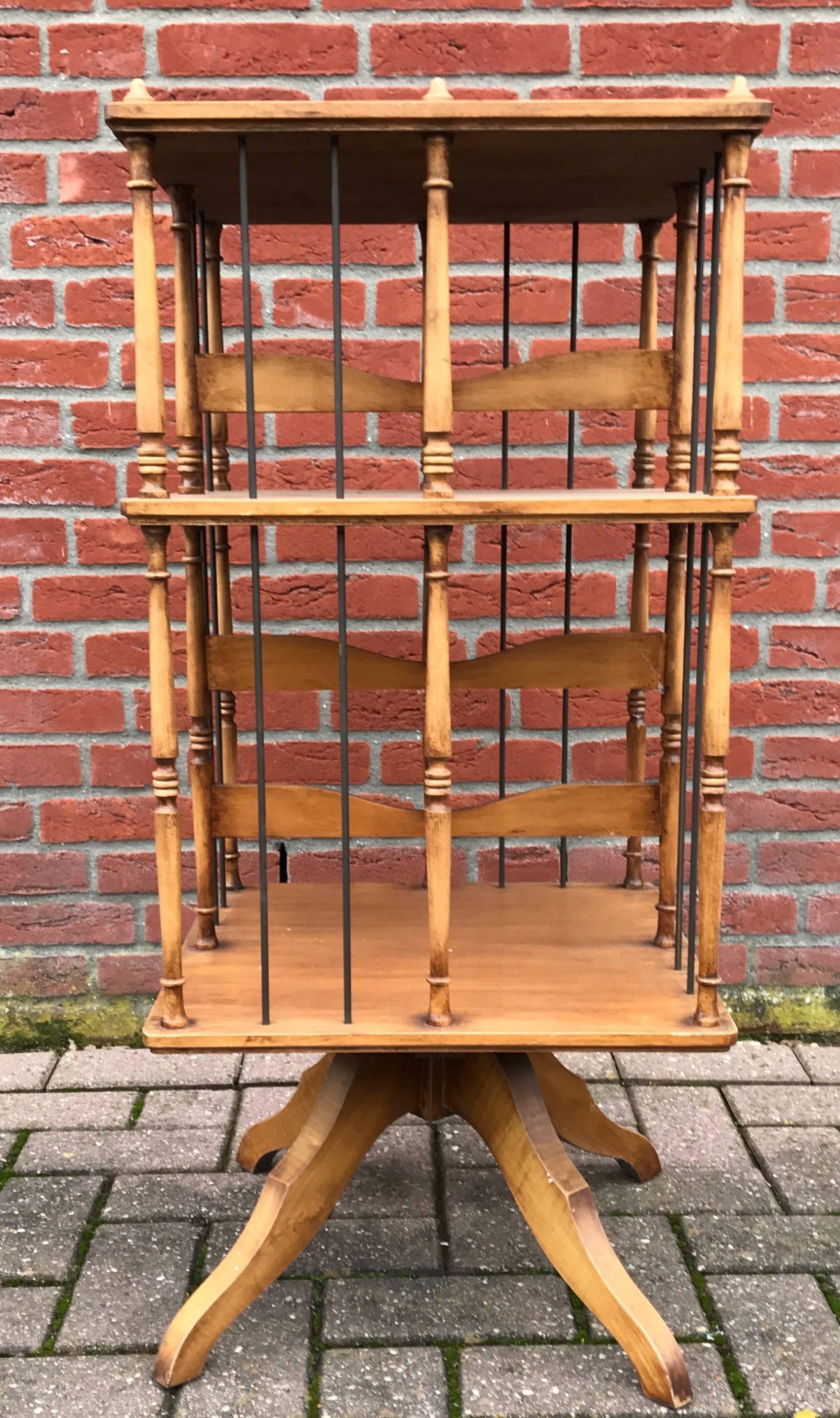 20th Century Beautiful Beechwood and Brass Revolving Bookcase Stand from circa 1930