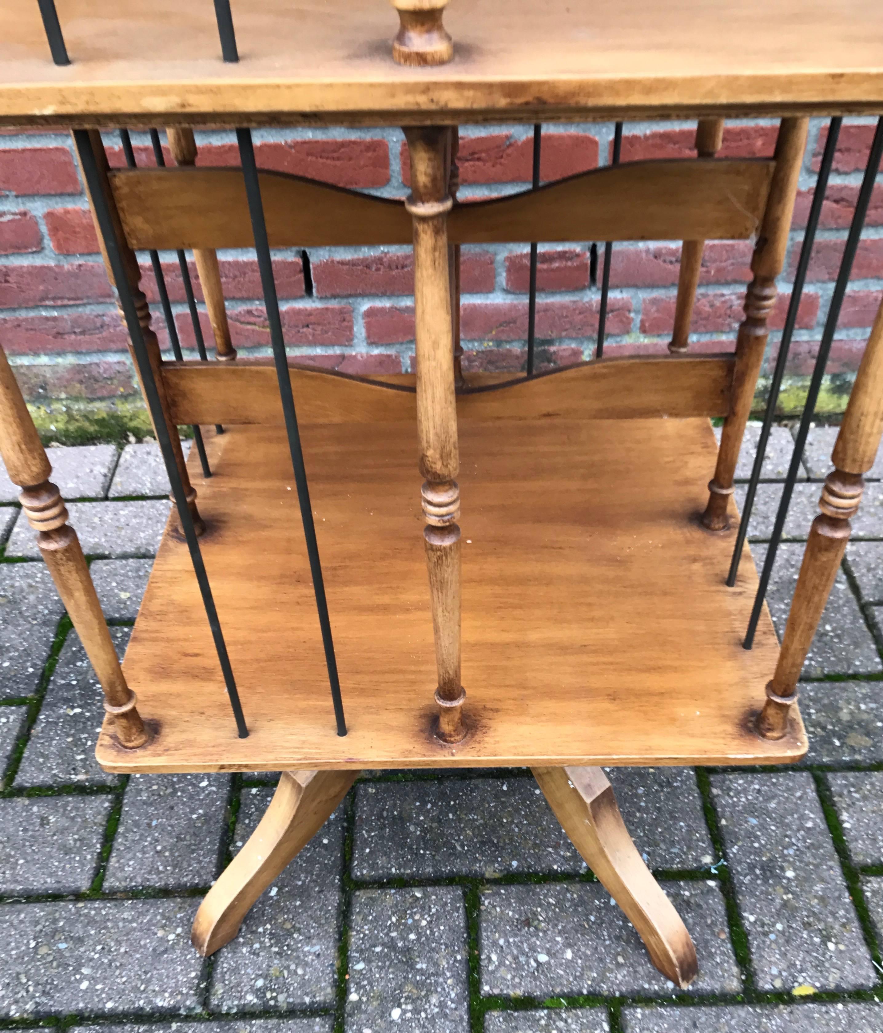 Beautiful Beechwood and Brass Revolving Bookcase Stand from circa 1930 3
