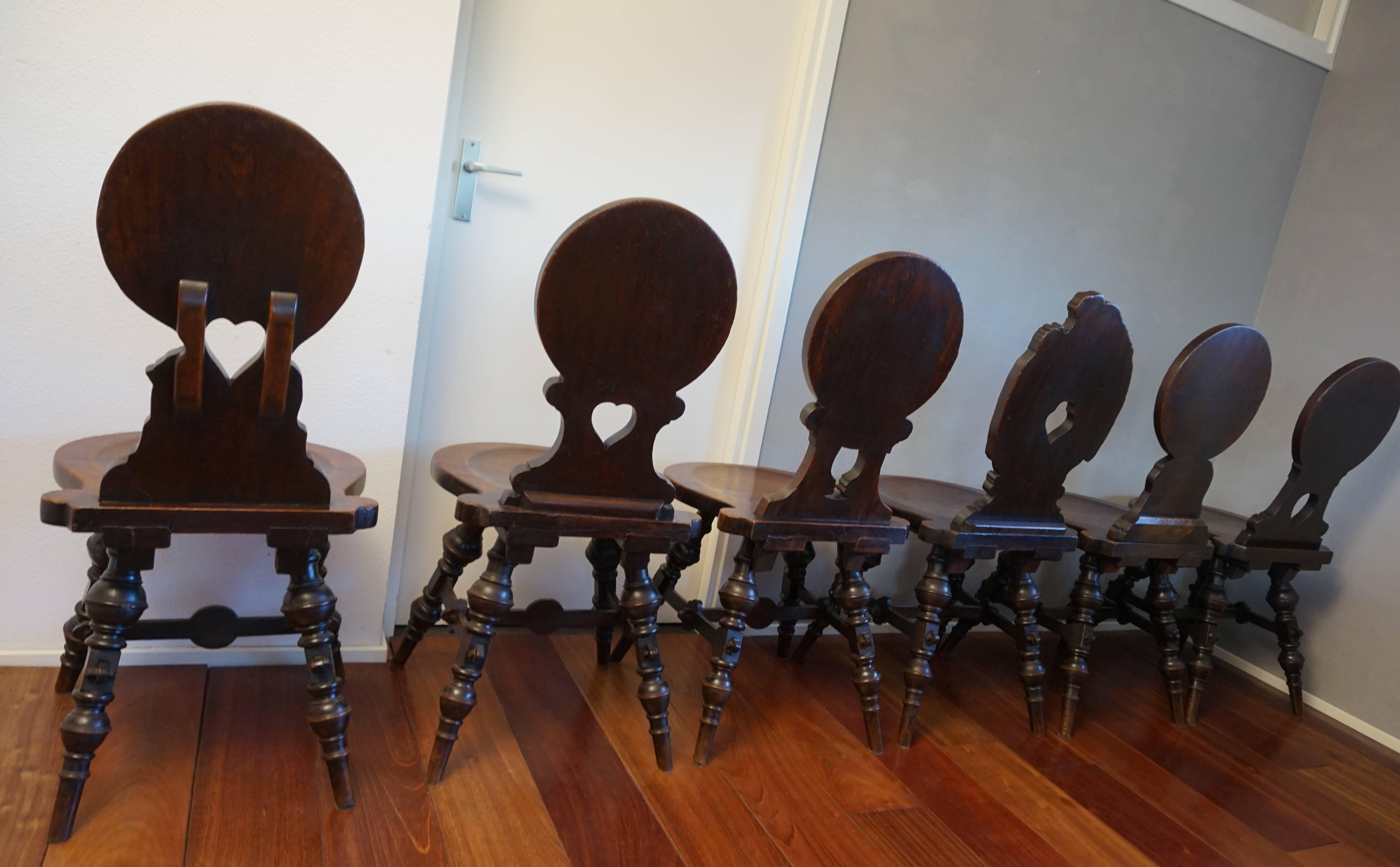 19th Century Six Antique & Hand-Carved German Tavern / Drinking Chairs with Aphorisms Sayings