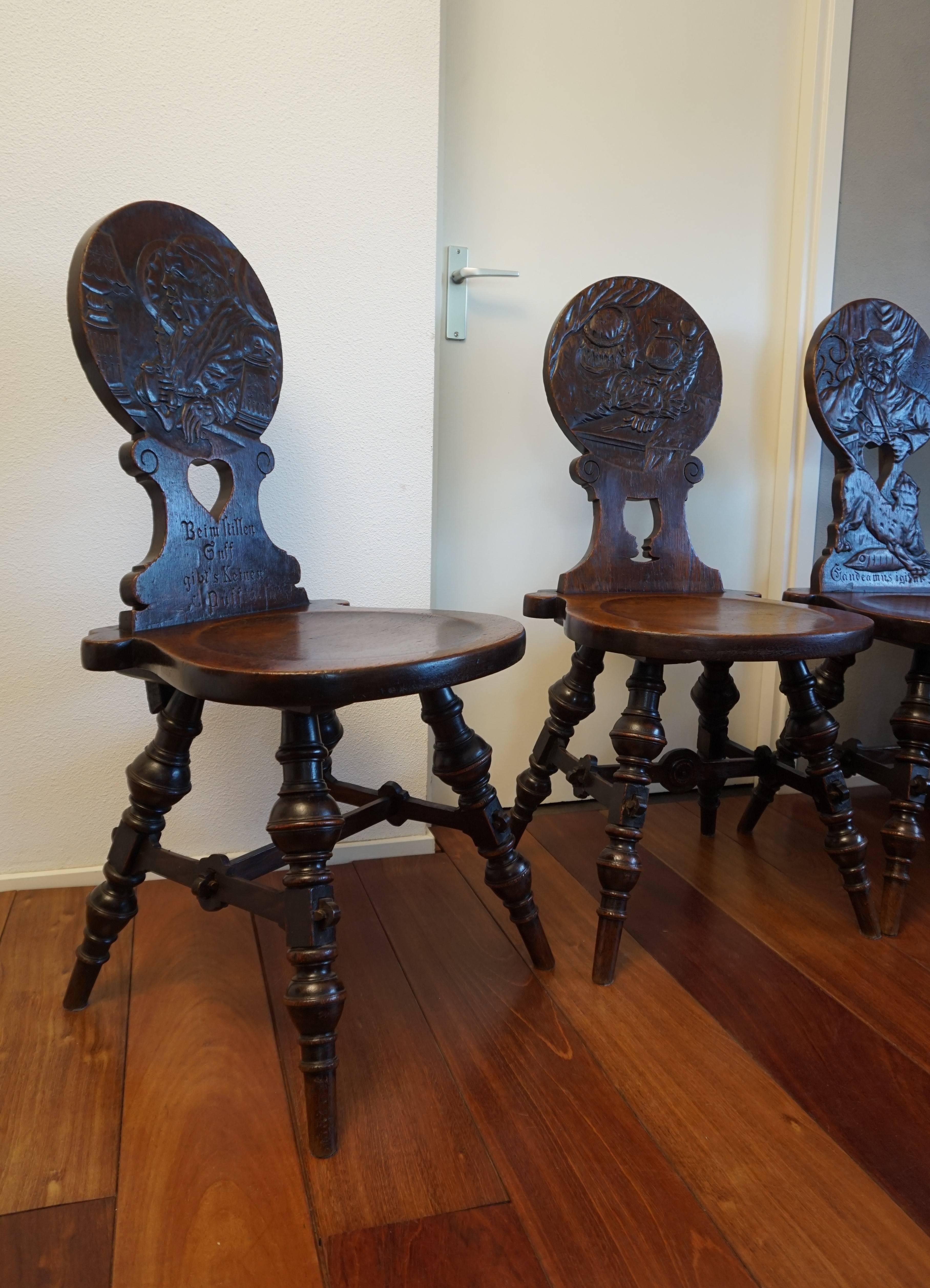 Six Antique & Hand-Carved German Tavern / Drinking Chairs with Aphorisms Sayings 1