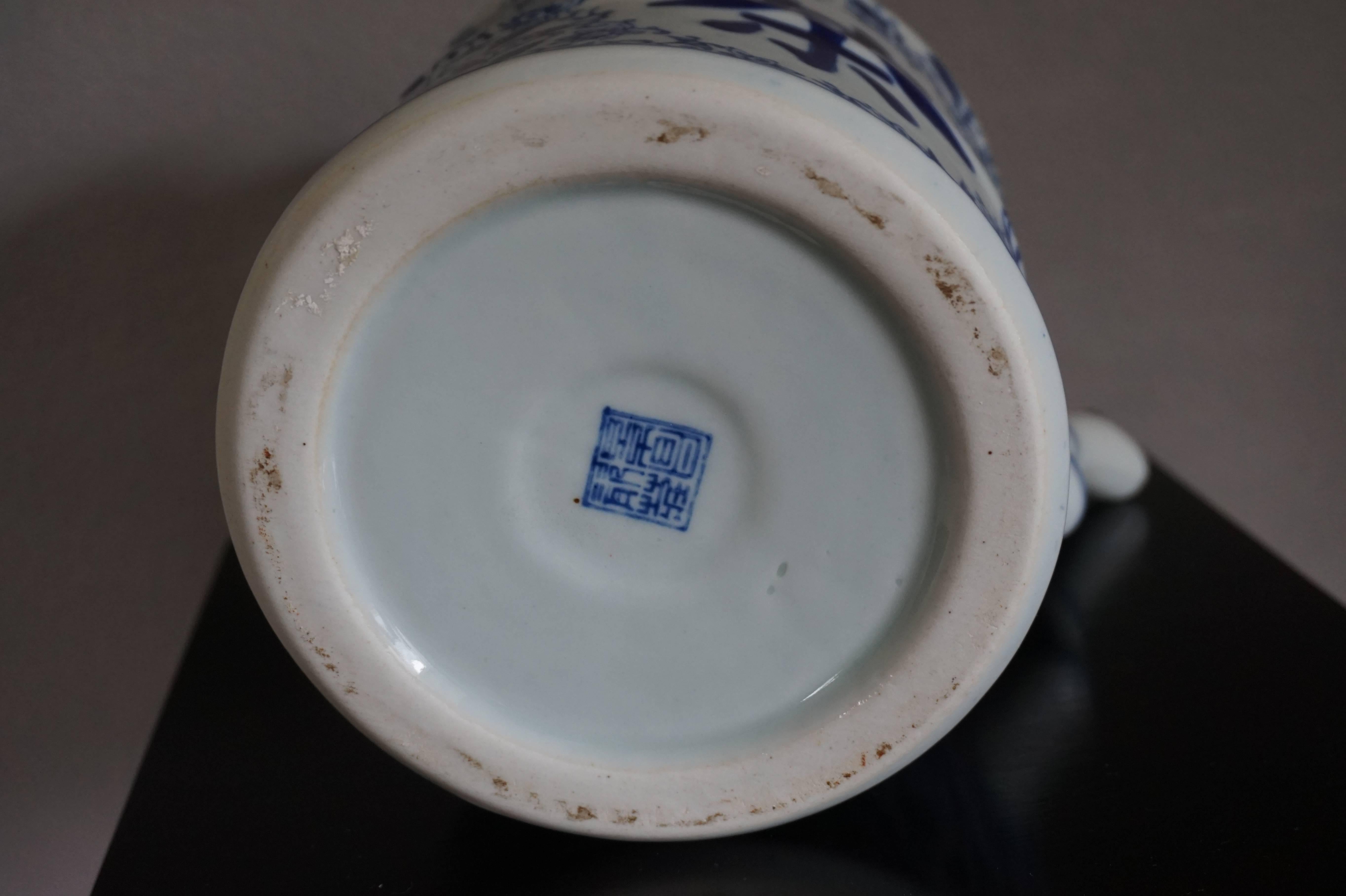 Rare 20th Century Bamboo Style Blue and White Chinese Teapot Mint Condition 4