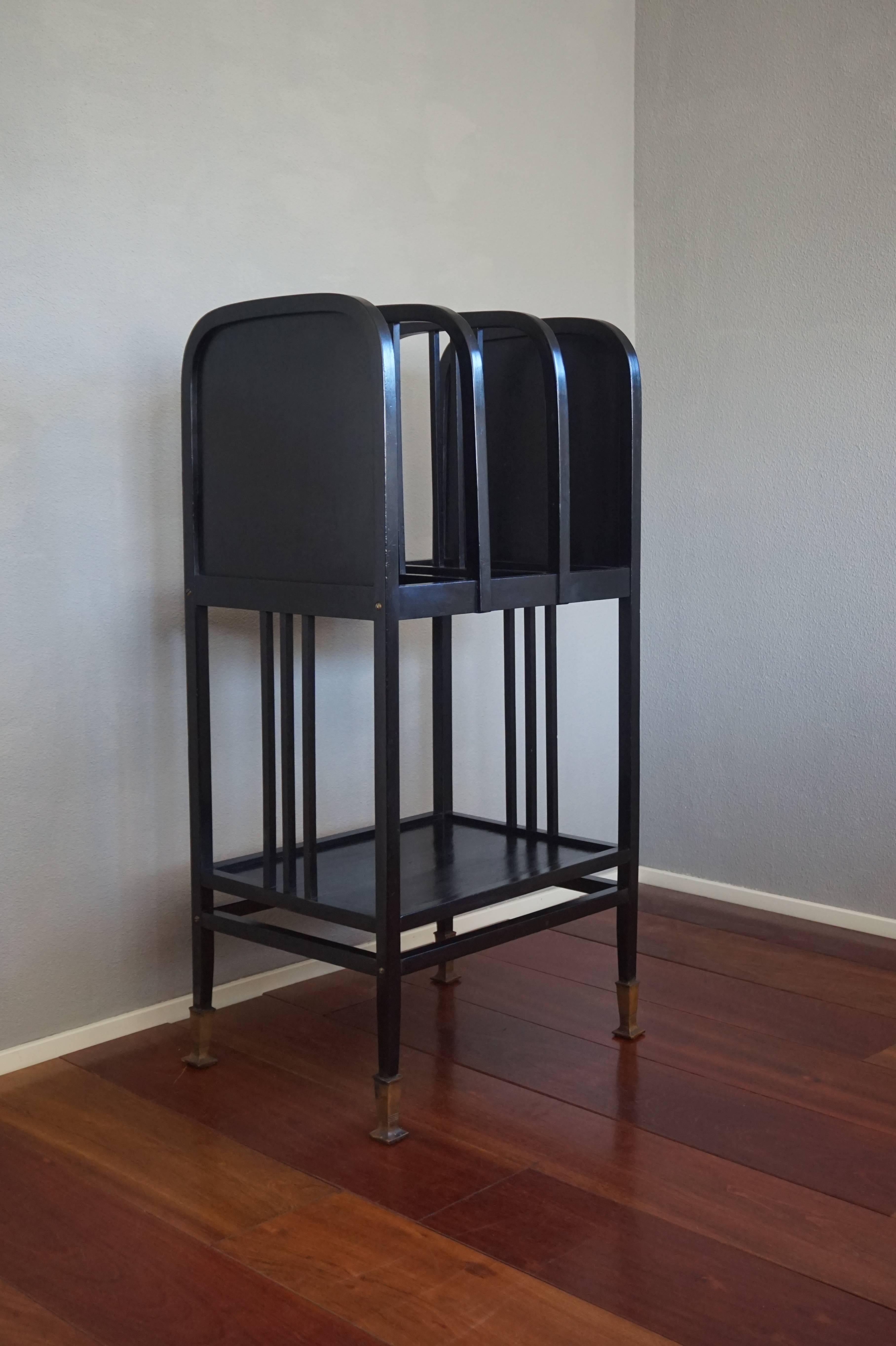 Brass Ebonized Viennese Bentwood Magazine Stand Gustav Siegel and Otto Wagner Style For Sale
