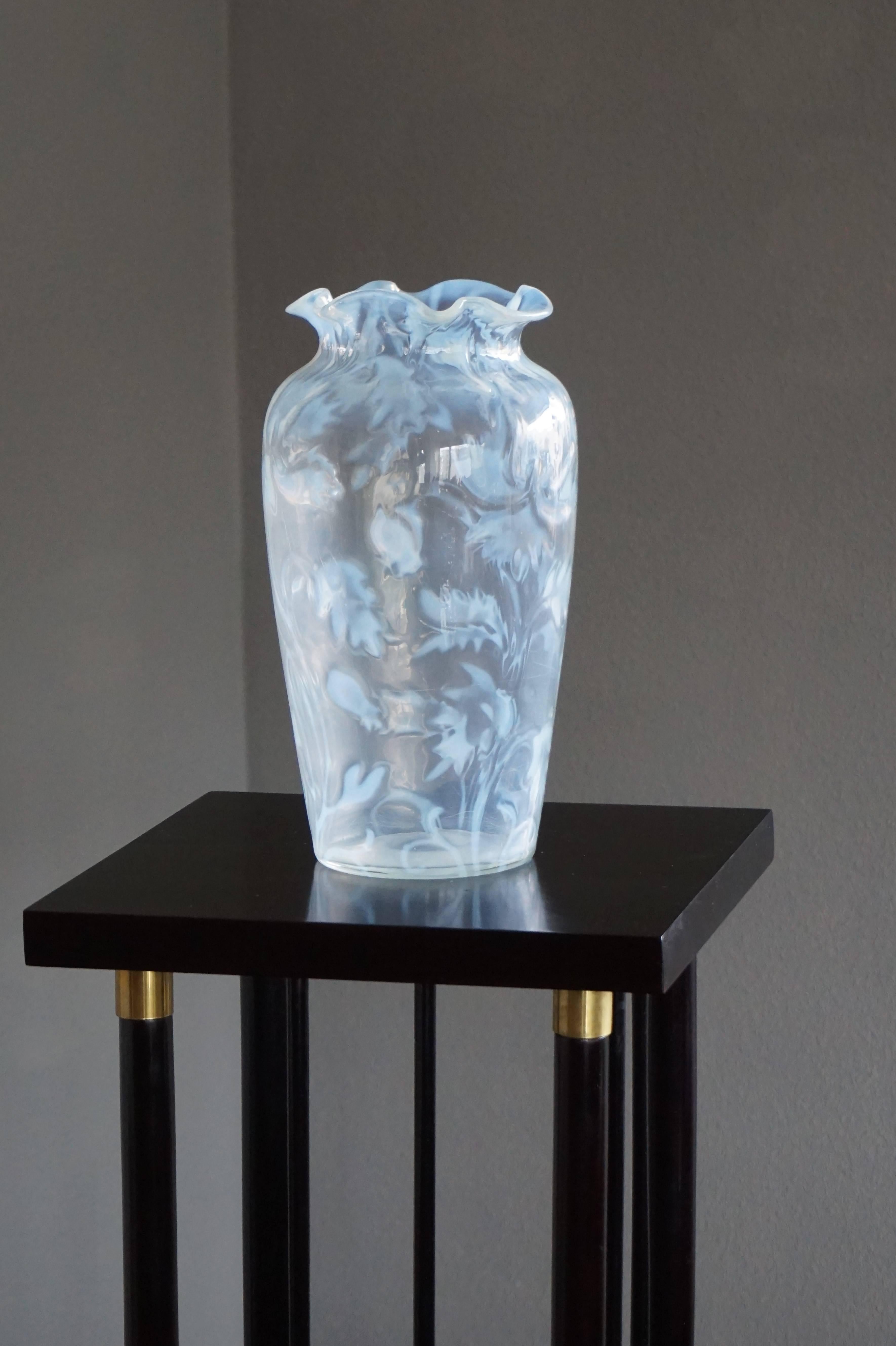 Antique Art Nouveau Iridescent Glass Vase Amazing Design with a Gilt Bronze Base 1