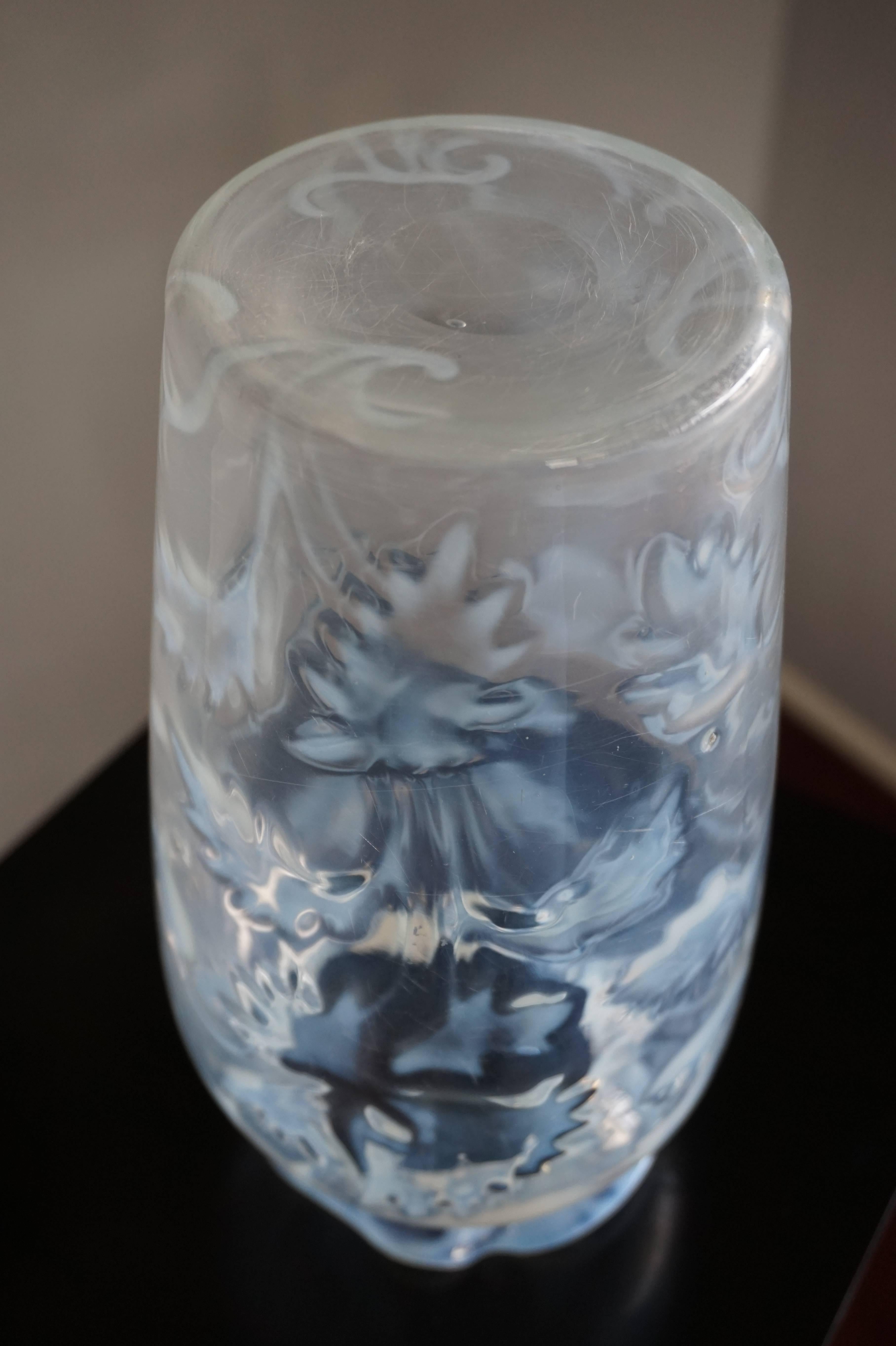 Antique Art Nouveau Iridescent Glass Vase Amazing Design with a Gilt Bronze Base 2