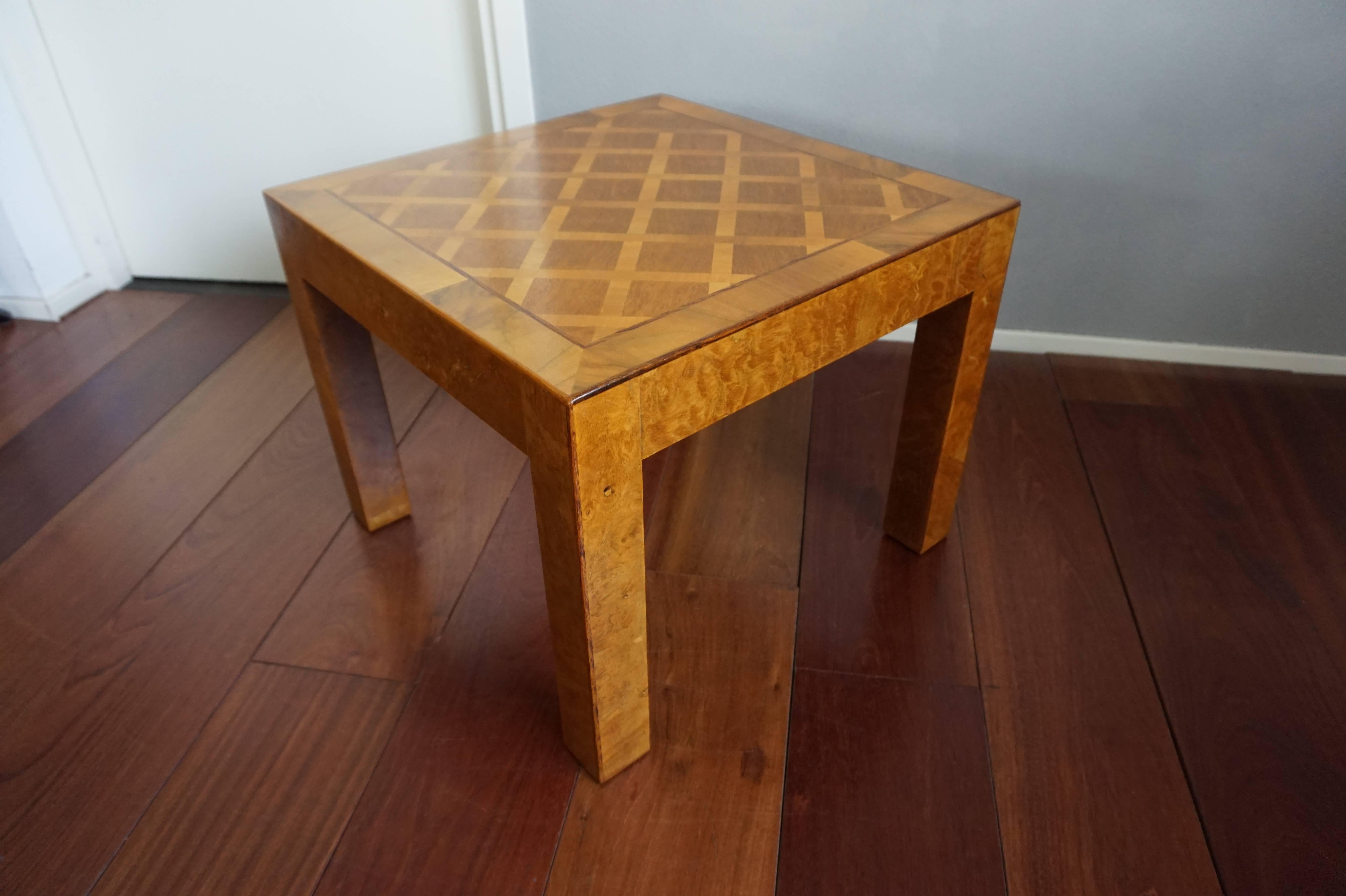 Inlay Vintage Italian Design Marquetry Inlaid Burl Coffee or End Table Made in Italy