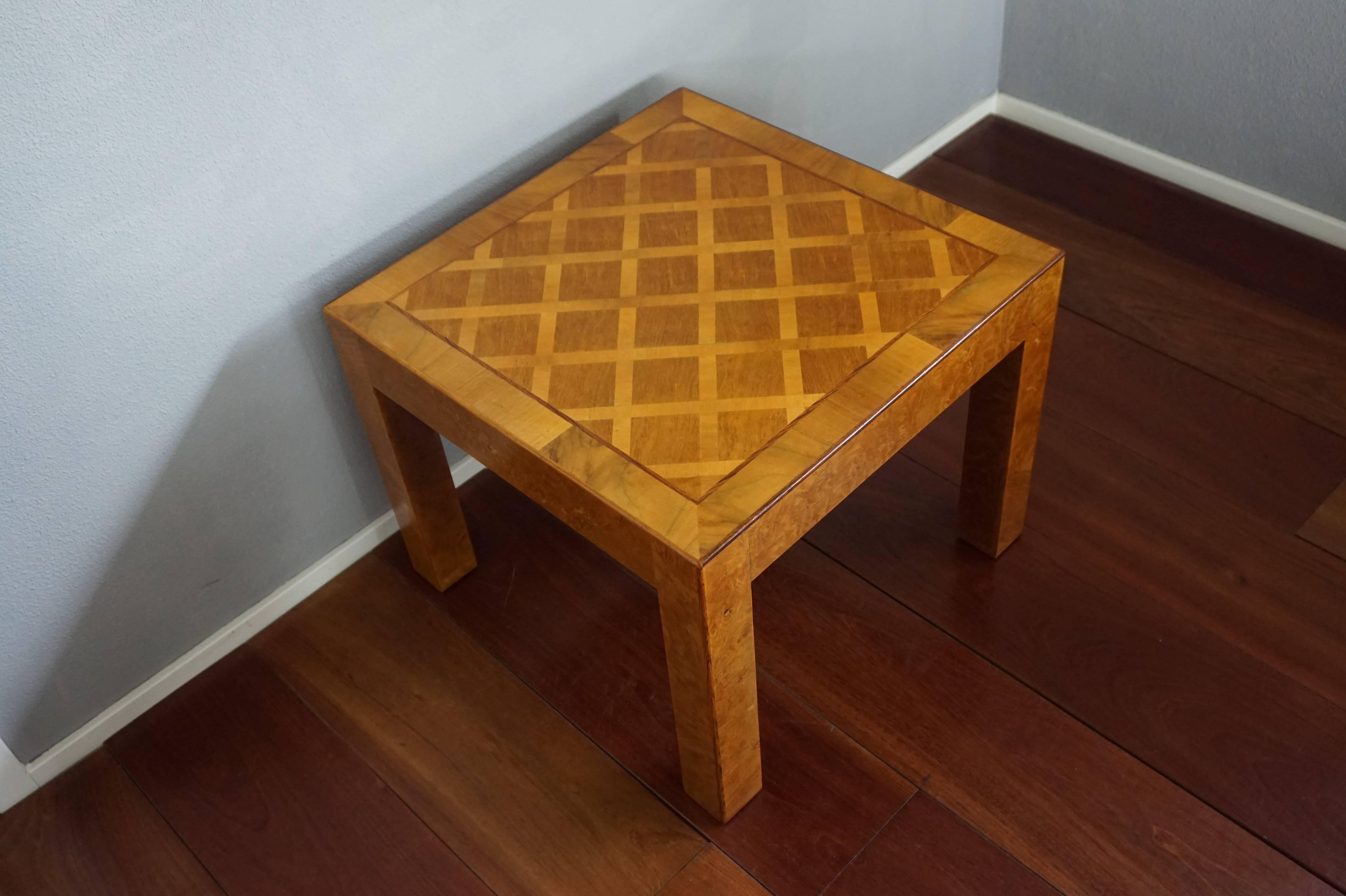 20th Century Vintage Italian Design Marquetry Inlaid Burl Coffee or End Table Made in Italy