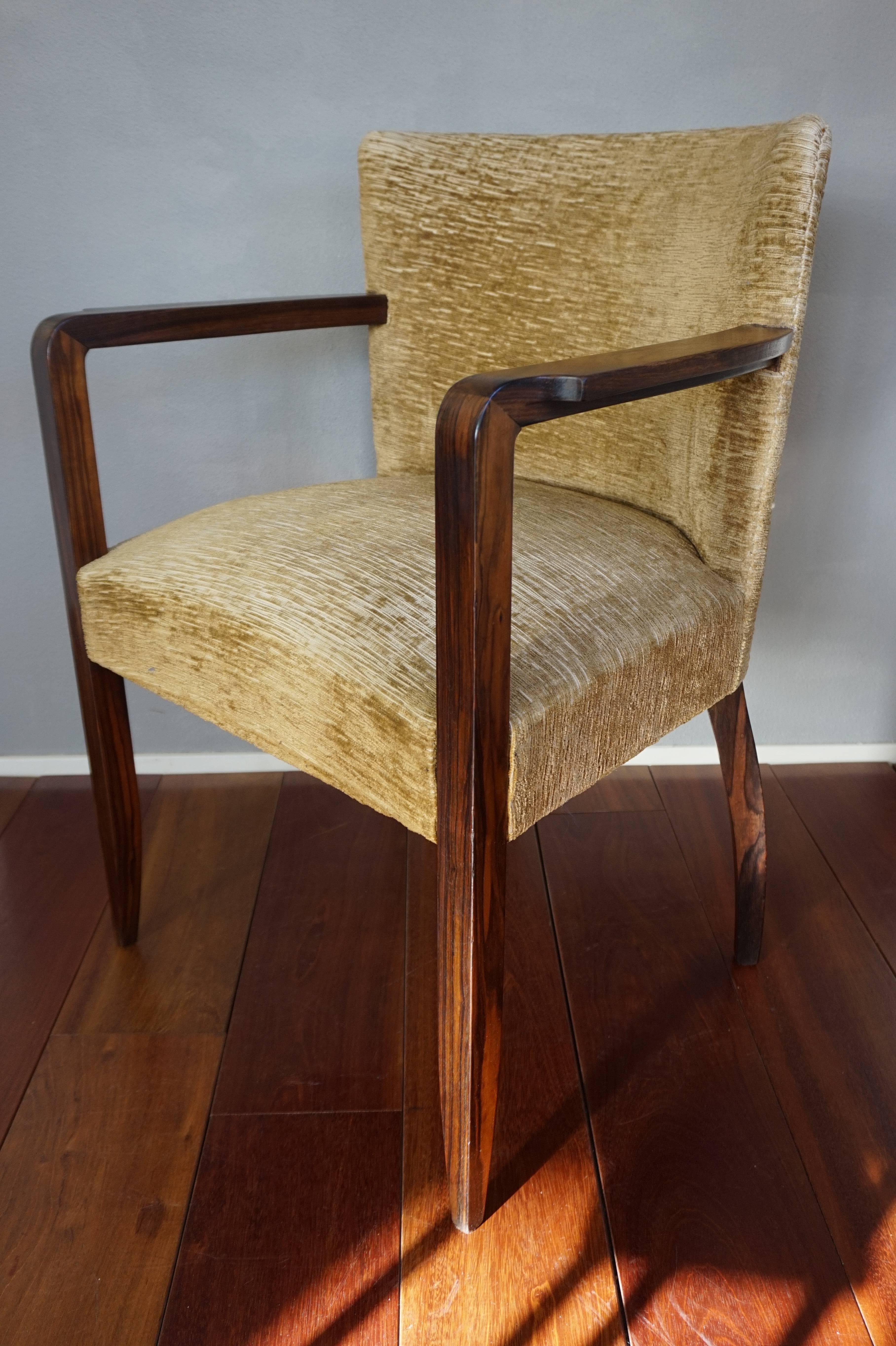 European Stunning and Hand-Crafted Solid Macassar Ebony Art Deco Armchair or Desk Chair