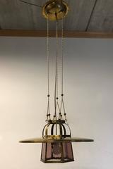Arts and Crafts Brass and Glass Pendant Light Attributed to Jan Eisenloeffel