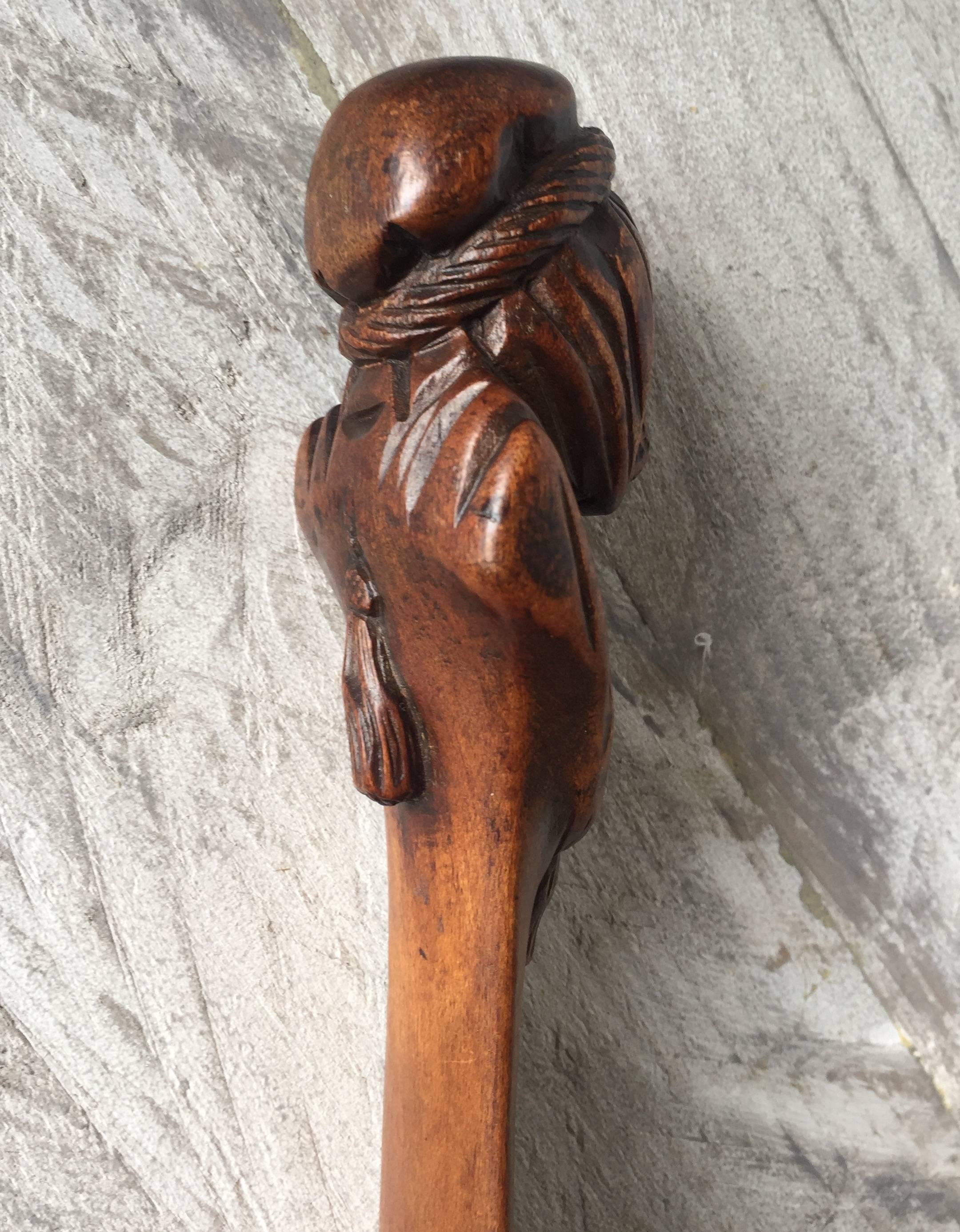 Wood Antique Hand-Carved Dagger Shaped Letter Opener with Bedouin Arabic Bust as Grip For Sale
