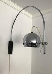 Vintage 1960s Adjustable Chrome Metal Globe Wall Lamp with Arched Chrome Arm