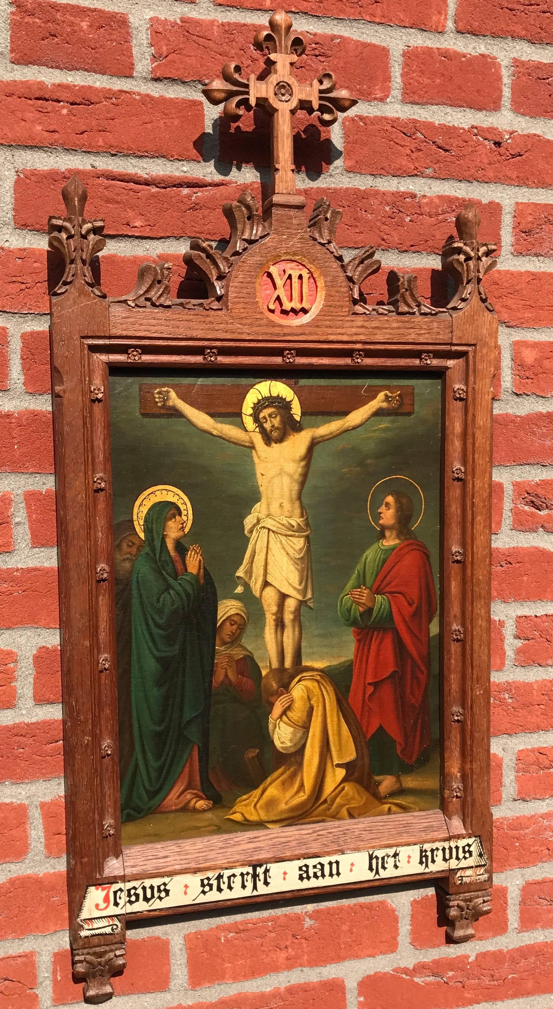 Dutch Stunning Gothic Painting 12th Station Crucifixion 'Jesus Dies on the Cross'